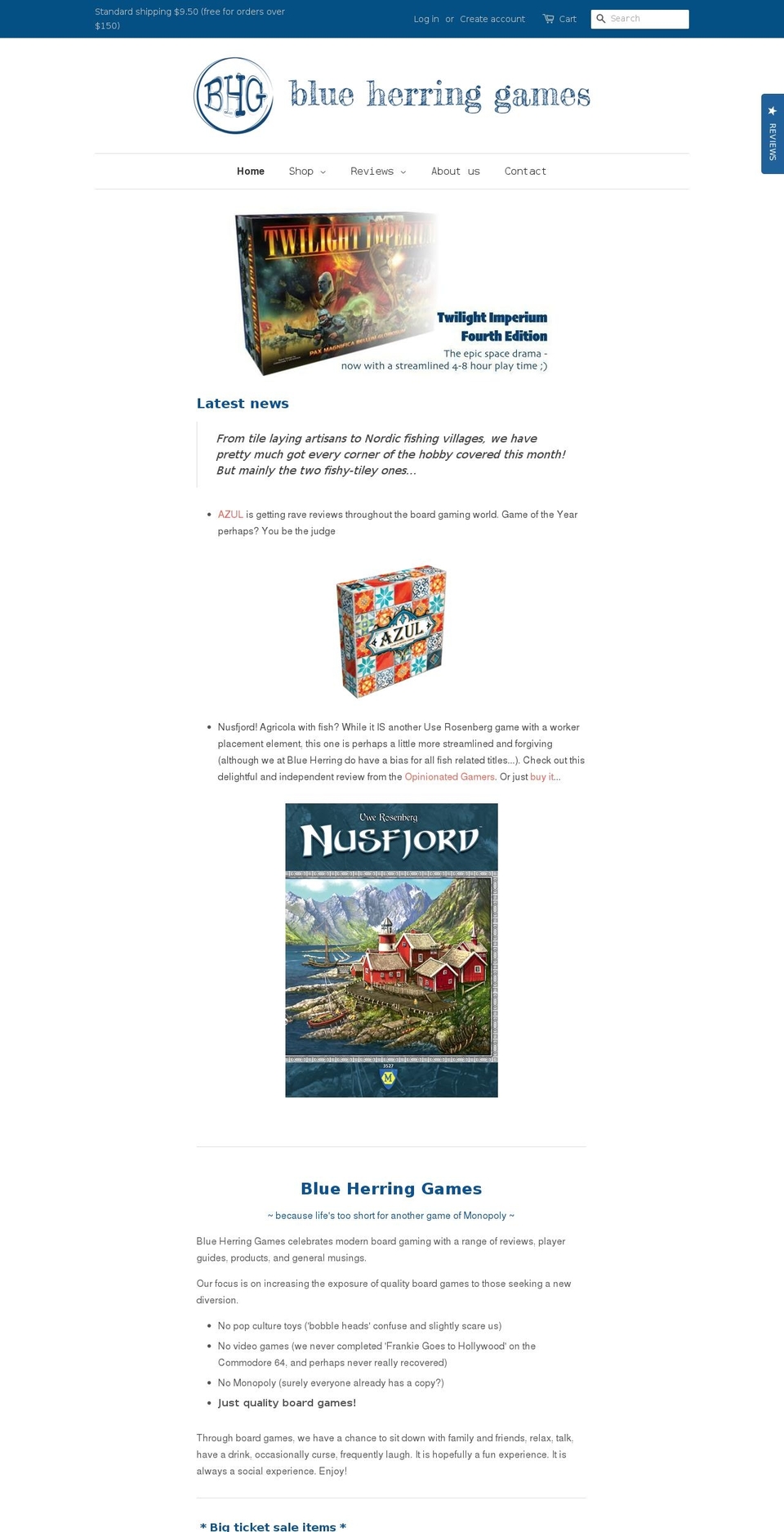 blueherringgames.com — Shopify storefront screenshot