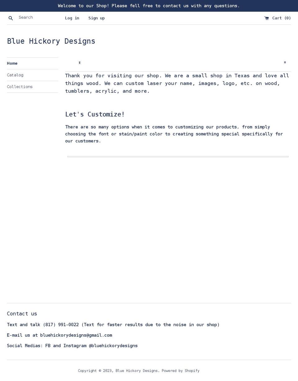 bluehickorydesigns.com shopify website screenshot
