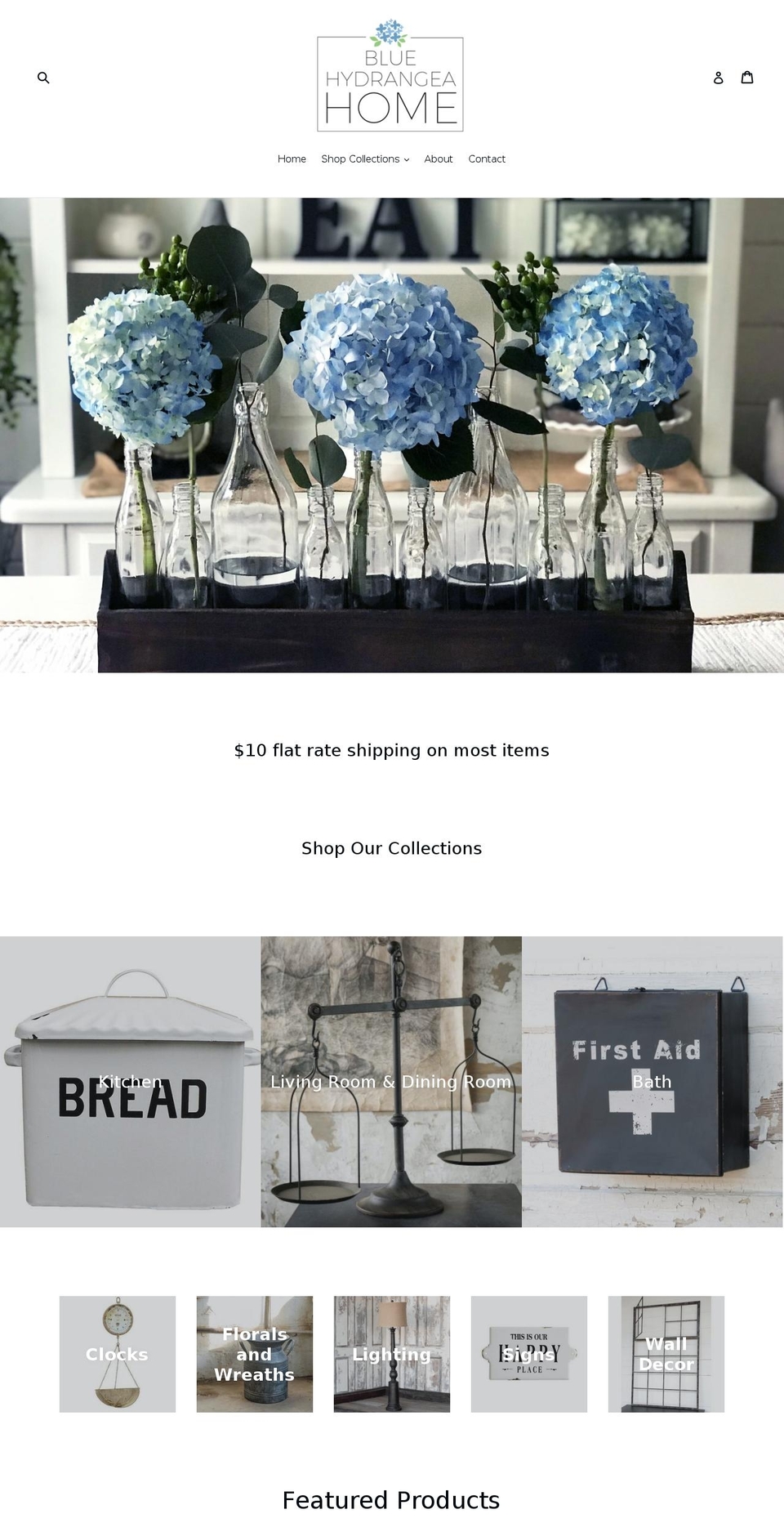 bluehydrangeahome.com — Shopify storefront screenshot