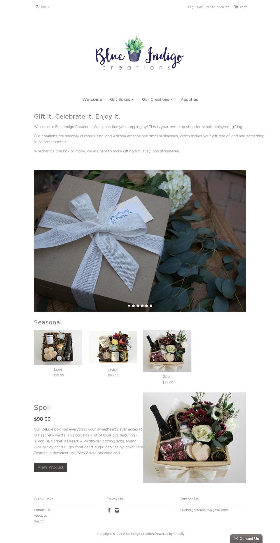 blueindigocreations.com shopify website screenshot