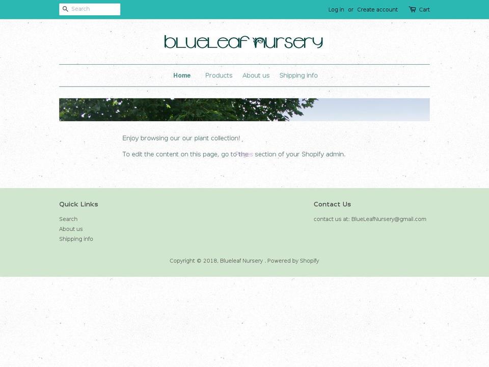 blueleafnursery.com shopify website screenshot