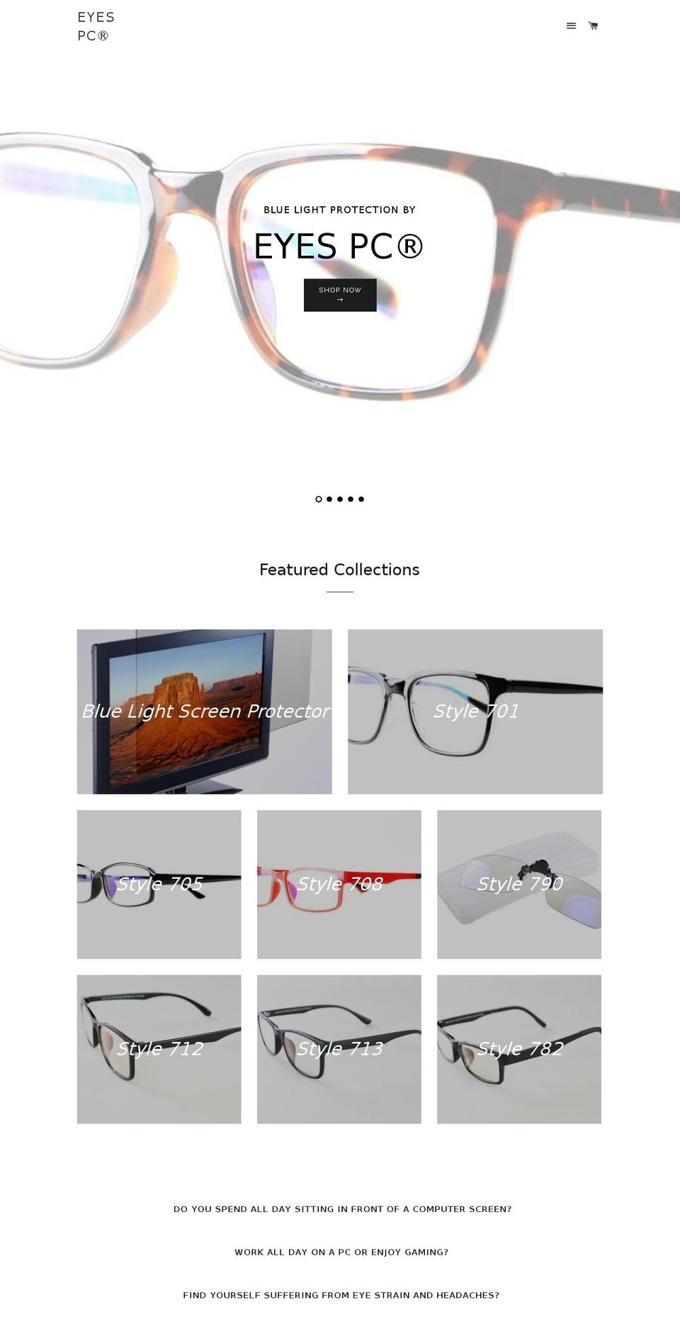 bluelightglasses.com — Shopify storefront screenshot