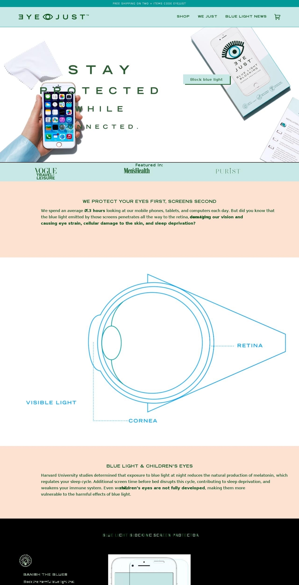 bluelightscreenprotector.com shopify website screenshot