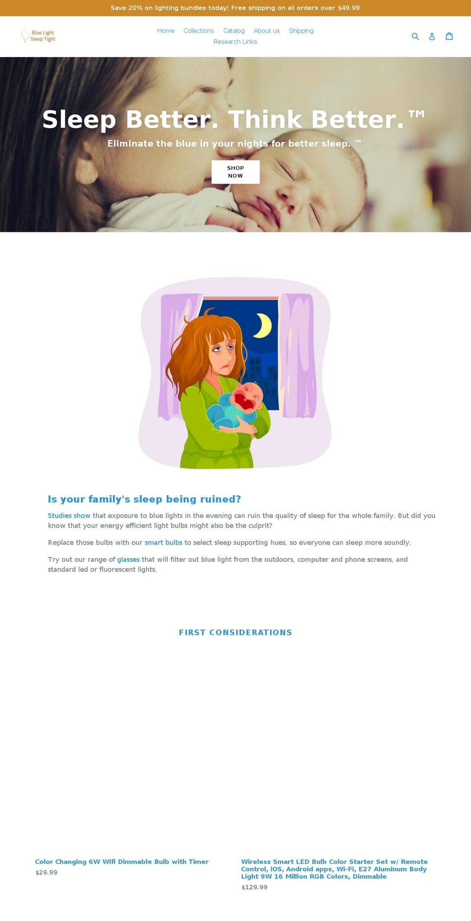 bluelightsleeptight.com shopify website screenshot