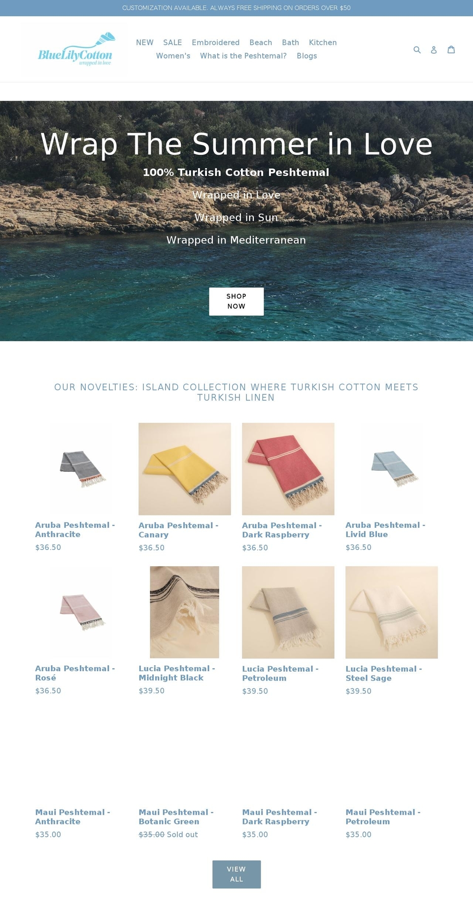 bluelilycotton.com — Shopify storefront screenshot