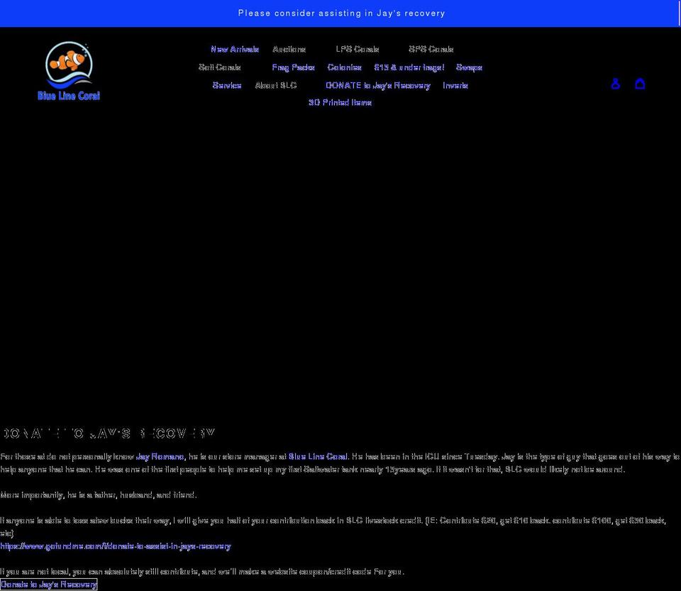 bluelinecoral.com shopify website screenshot