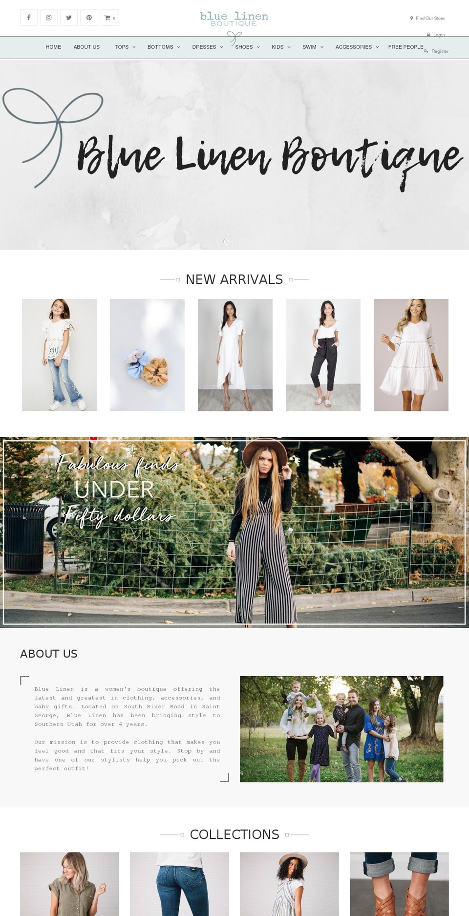 bluelinenboutique.com shopify website screenshot