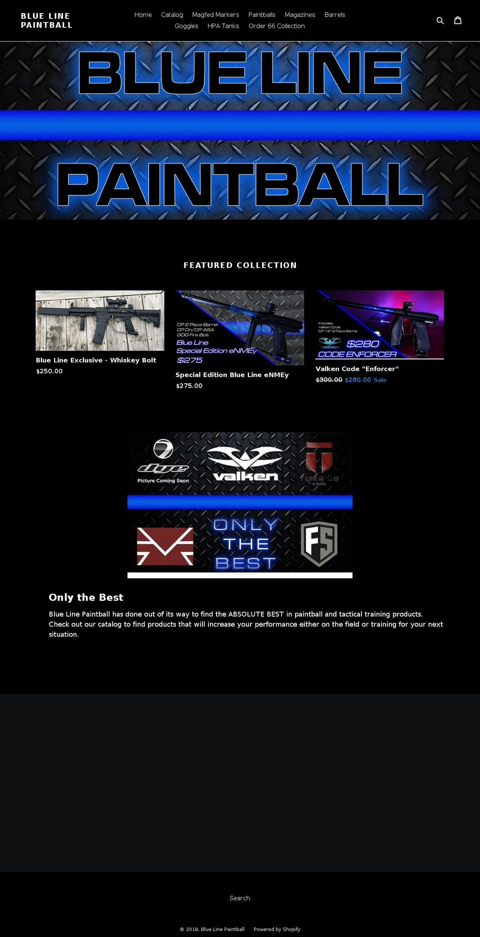 bluelinepaintball.com — Shopify storefront screenshot