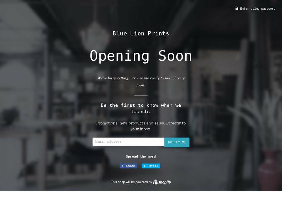 bluelionprints.com shopify website screenshot