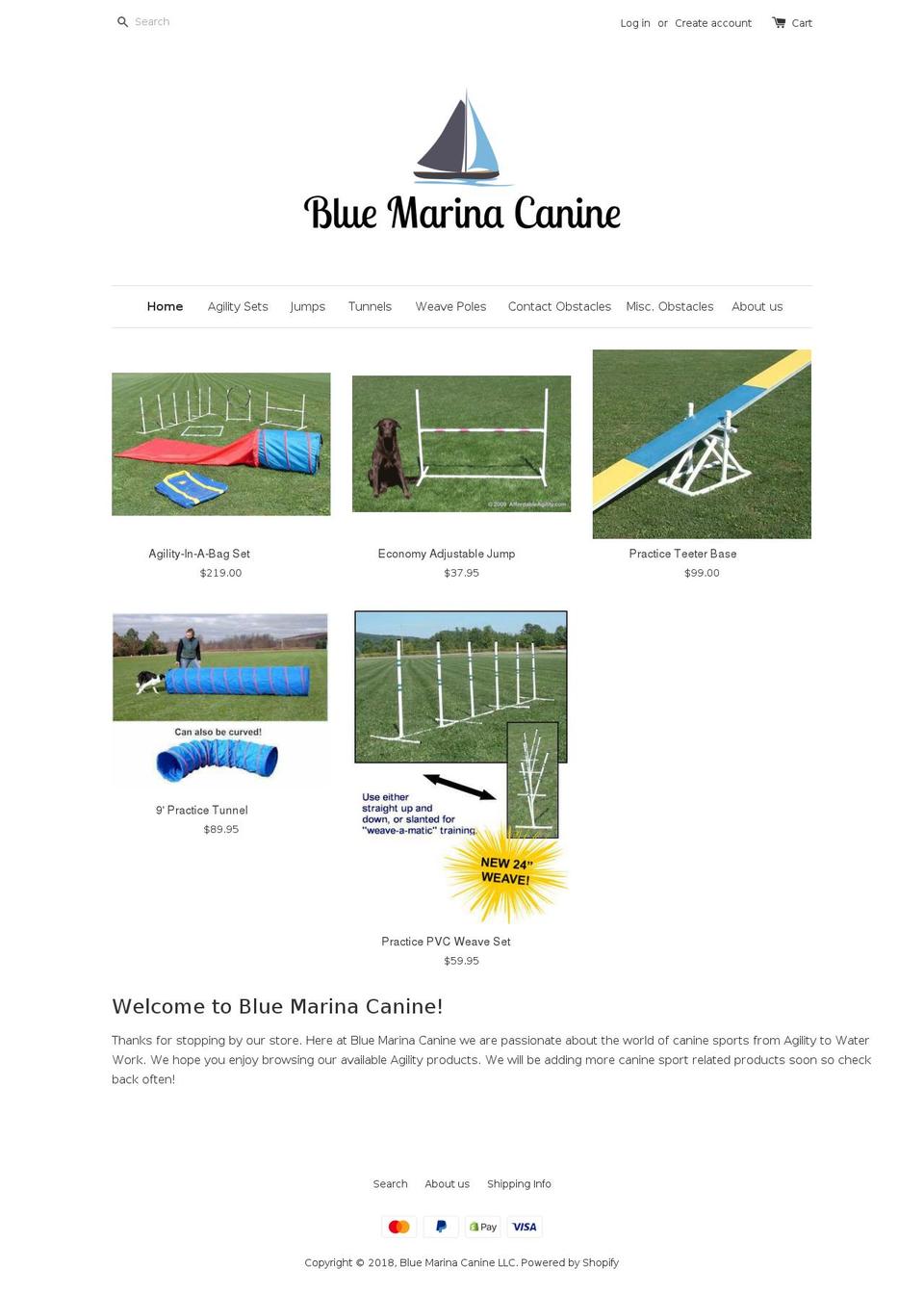 bluemarinacanine.com shopify website screenshot