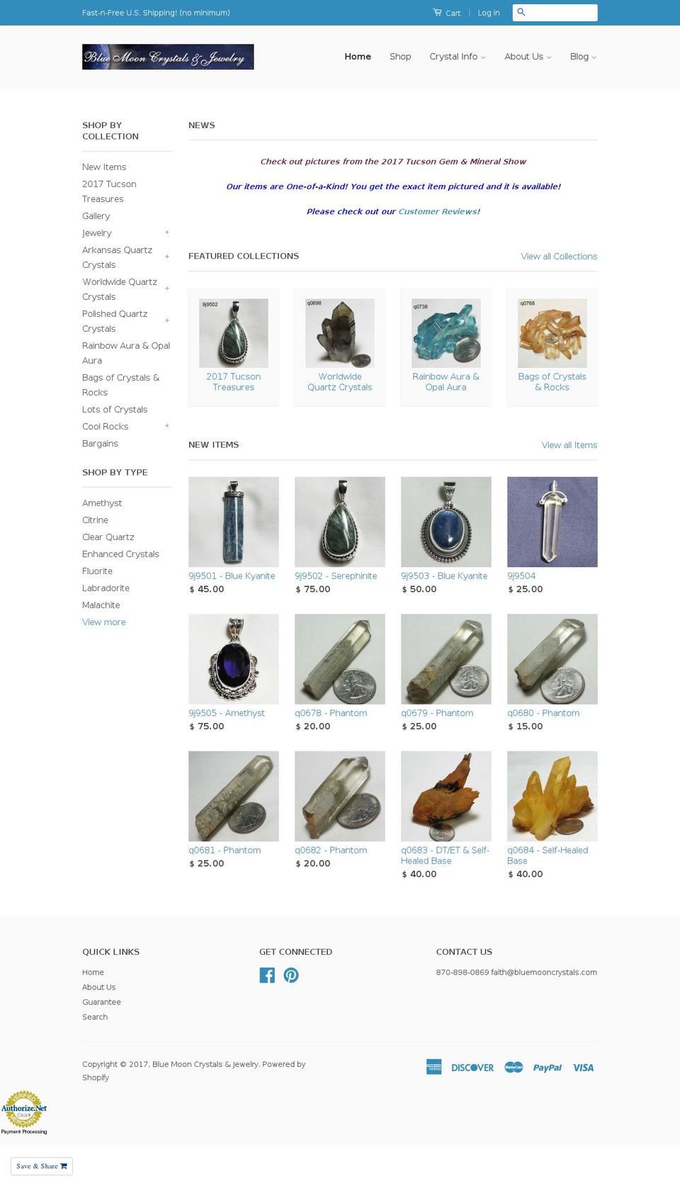 bluemooncrystals.com shopify website screenshot