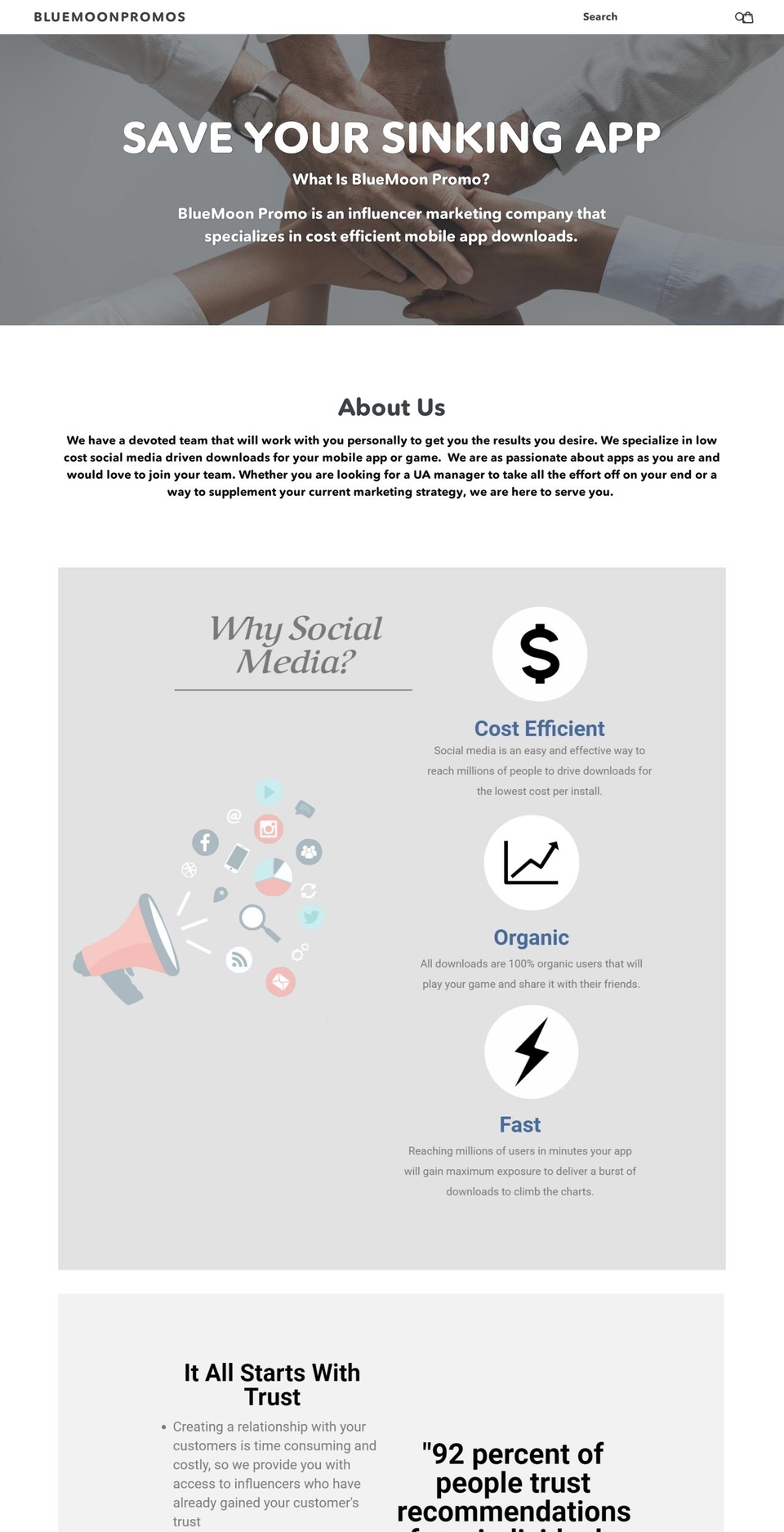 bluemoonpromos.com — Shopify storefront screenshot