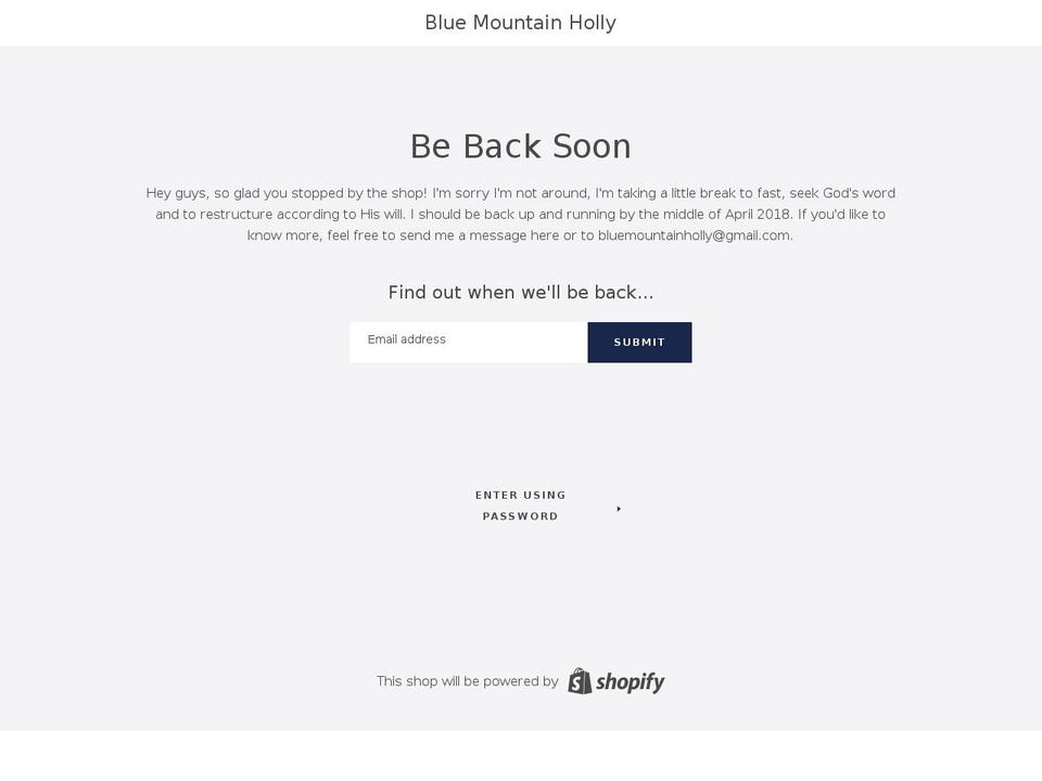 bluemountainholly.com — Shopify storefront screenshot