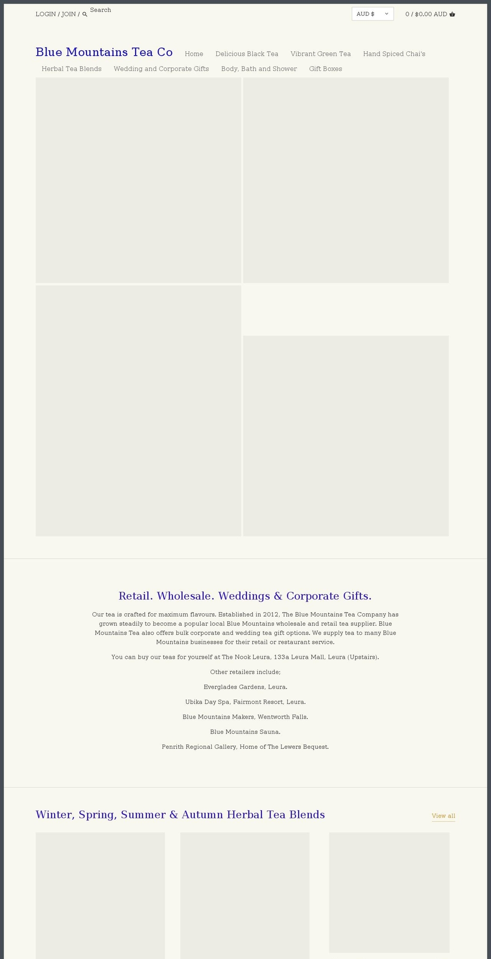 bluemountainstea.com.au shopify website screenshot