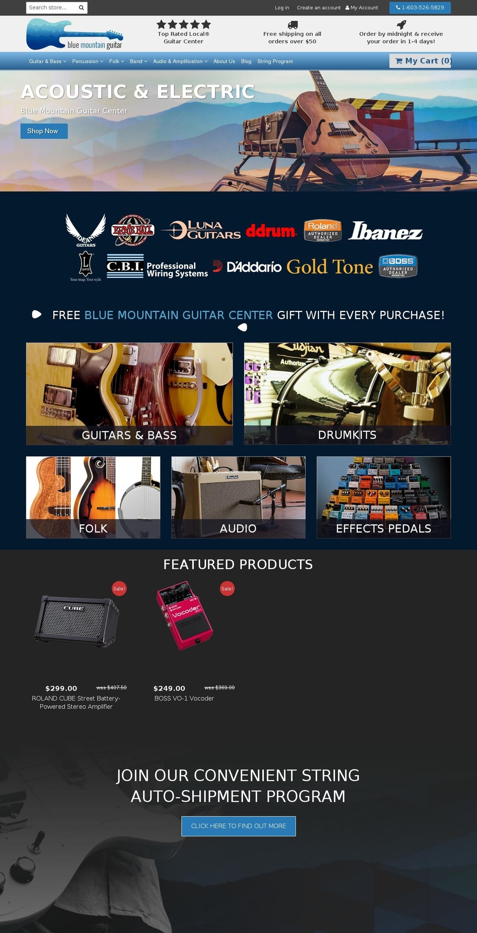 bluemtguitar.com shopify website screenshot