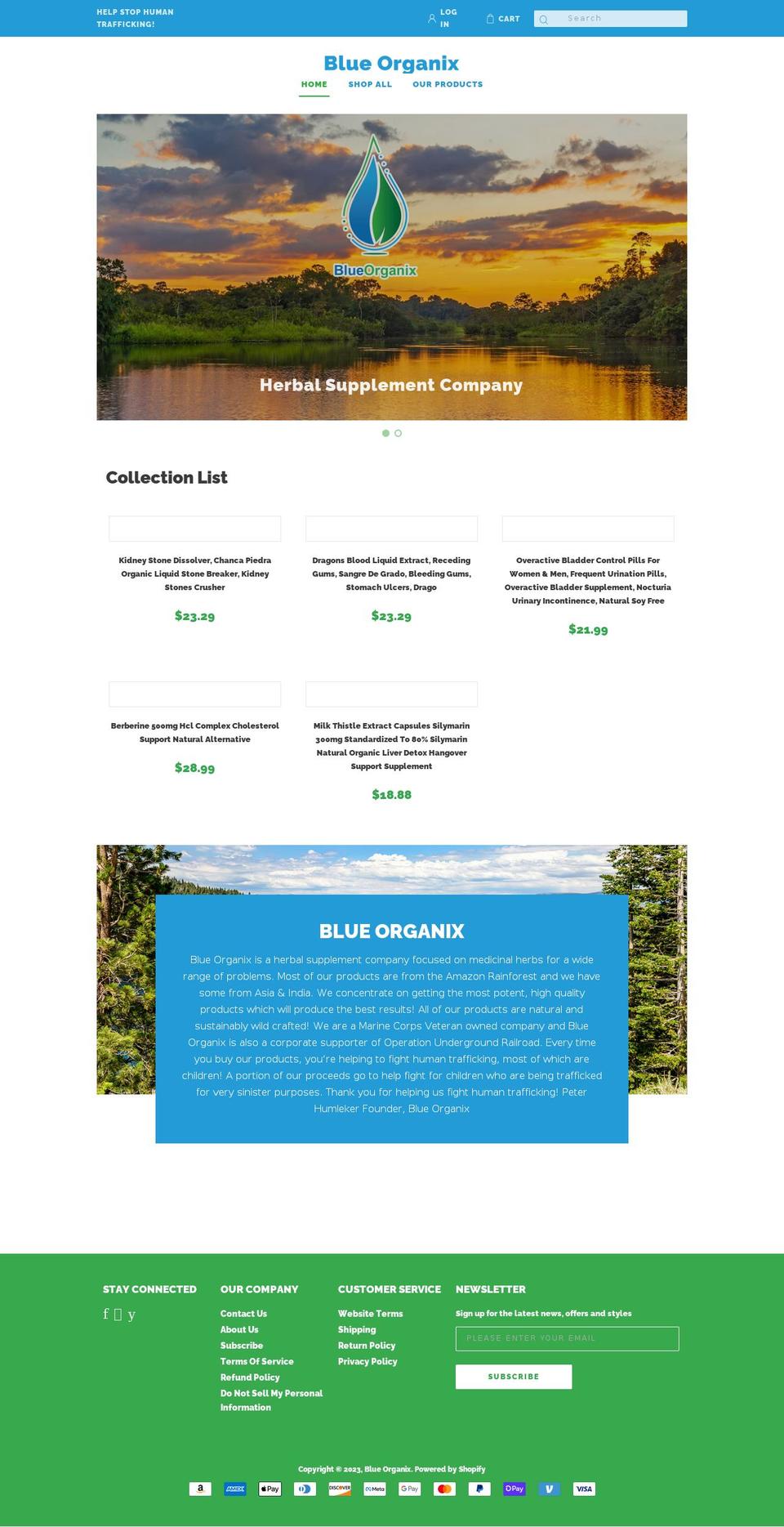blueorganix.com shopify website screenshot