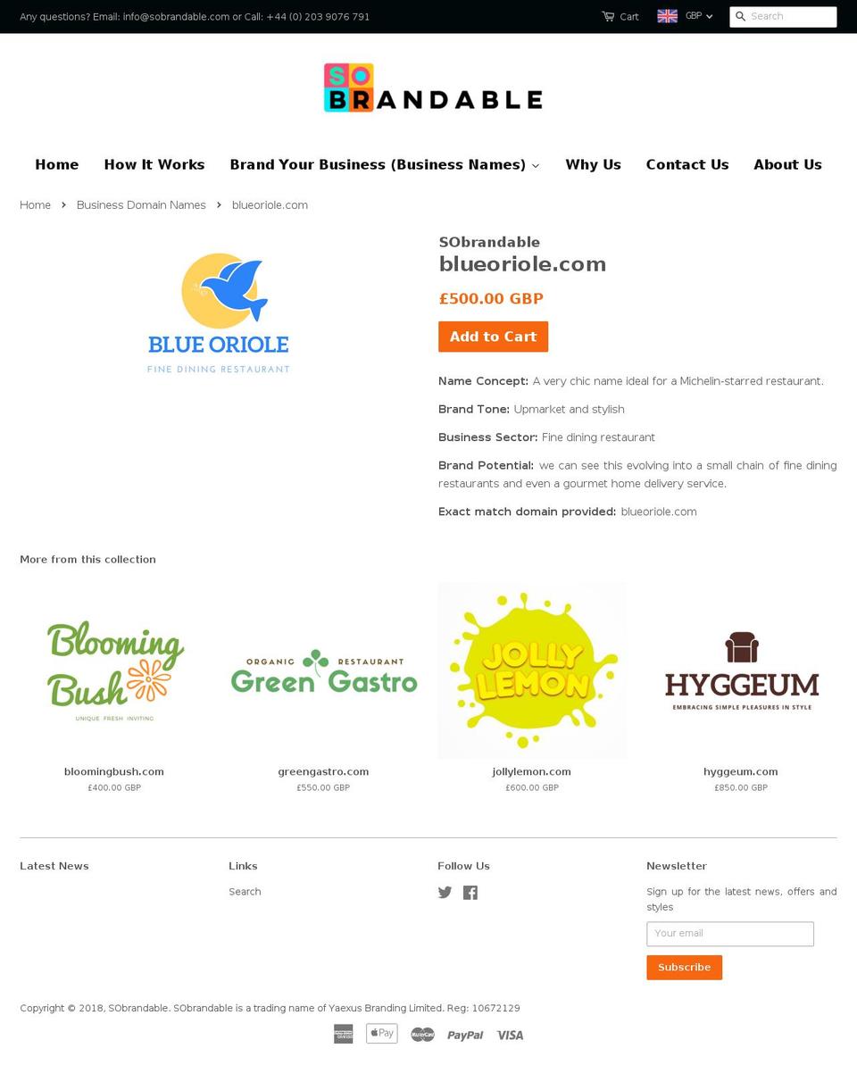 blueoriole.com — Shopify storefront screenshot