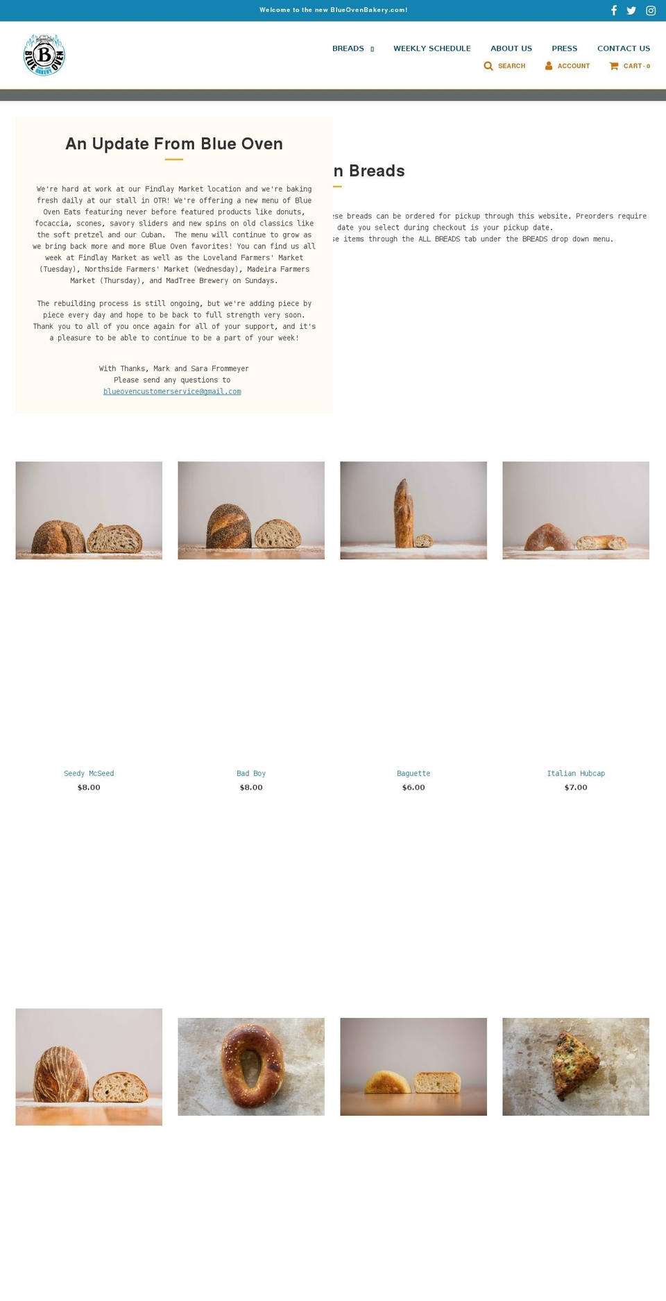 blueovenbakery.com shopify website screenshot