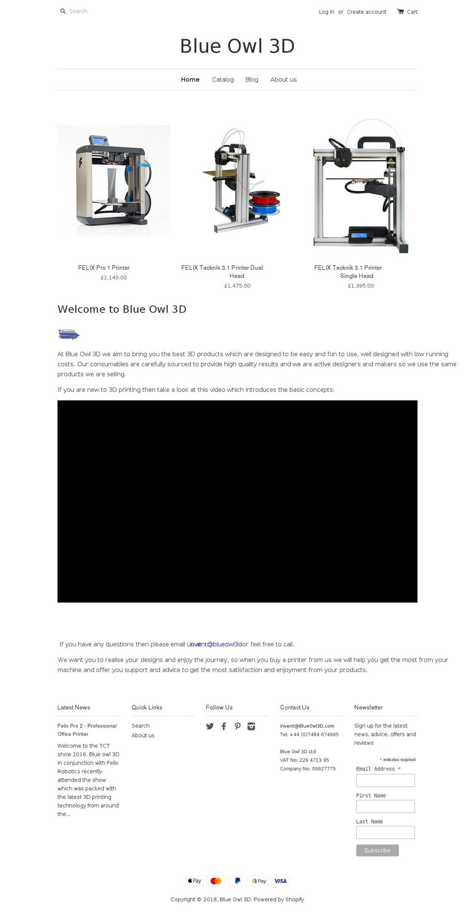 blueowl3d.com — Shopify storefront screenshot