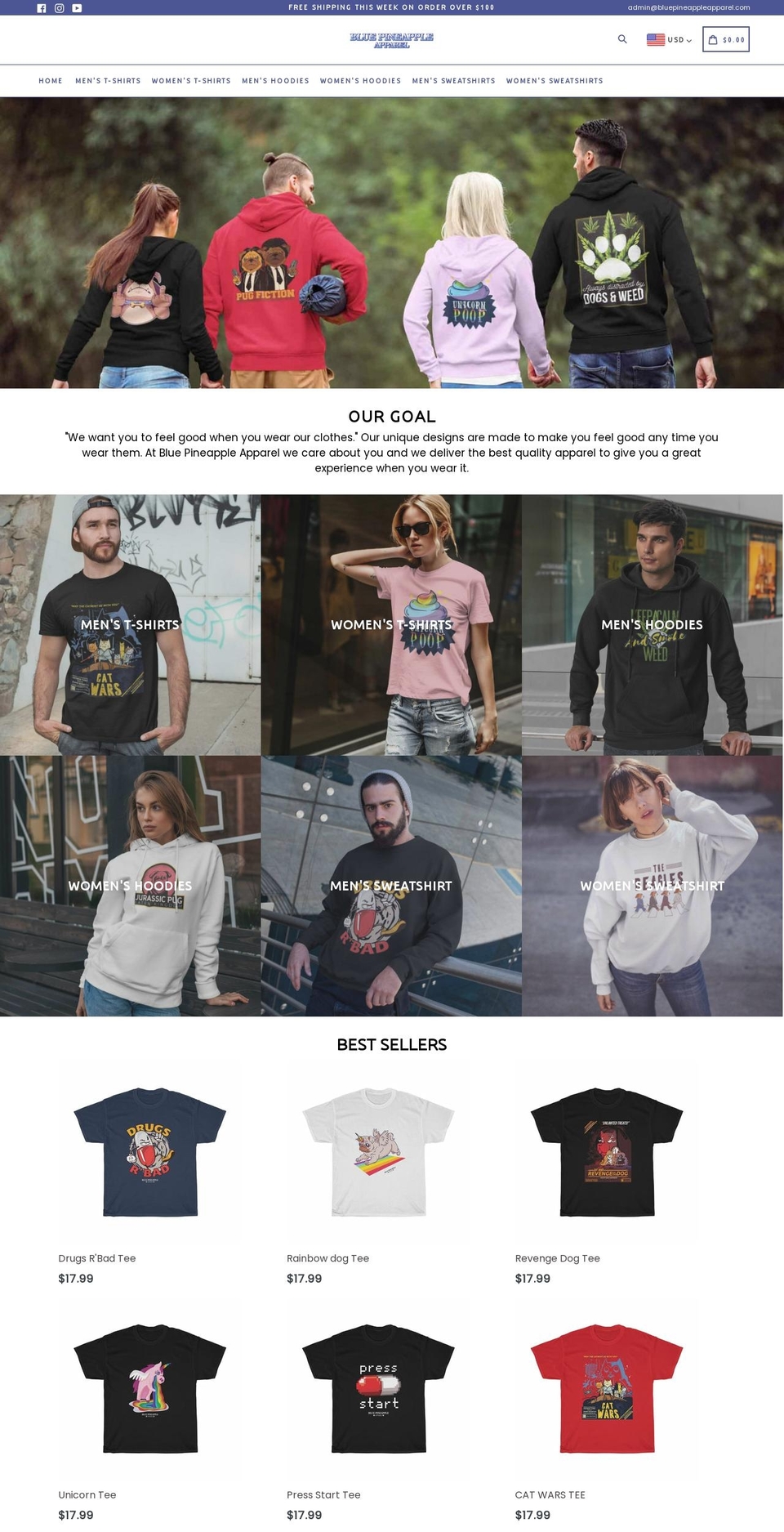 bluepineappleapparel.com shopify website screenshot