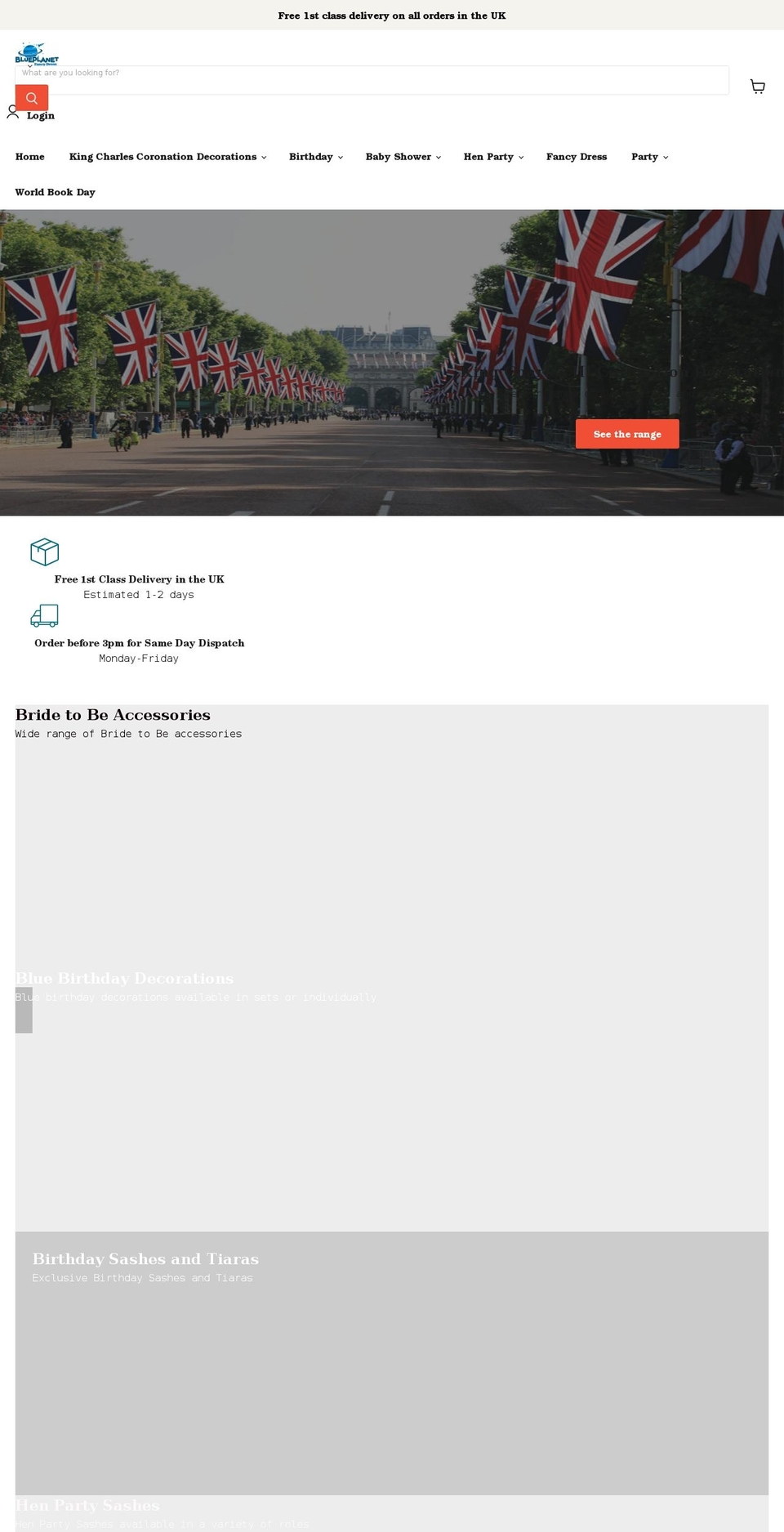 blueplanetfancydress.com shopify website screenshot
