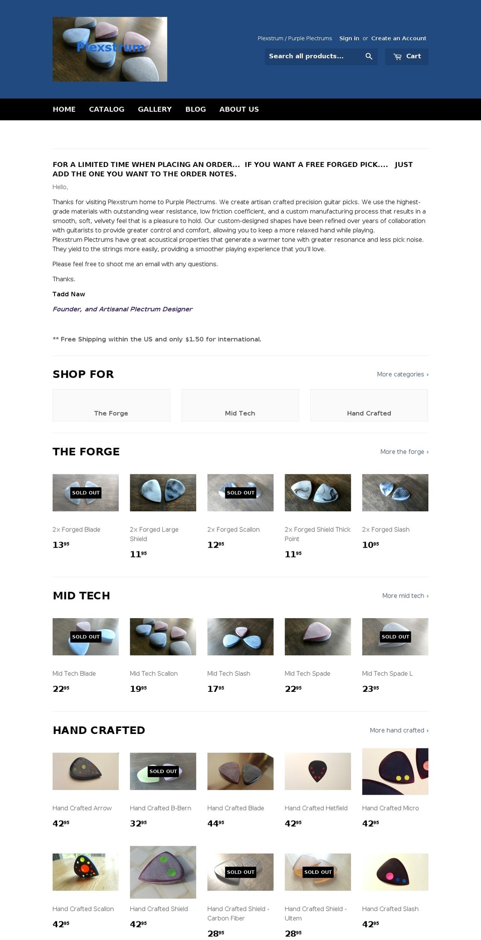 blueplectrums.com shopify website screenshot