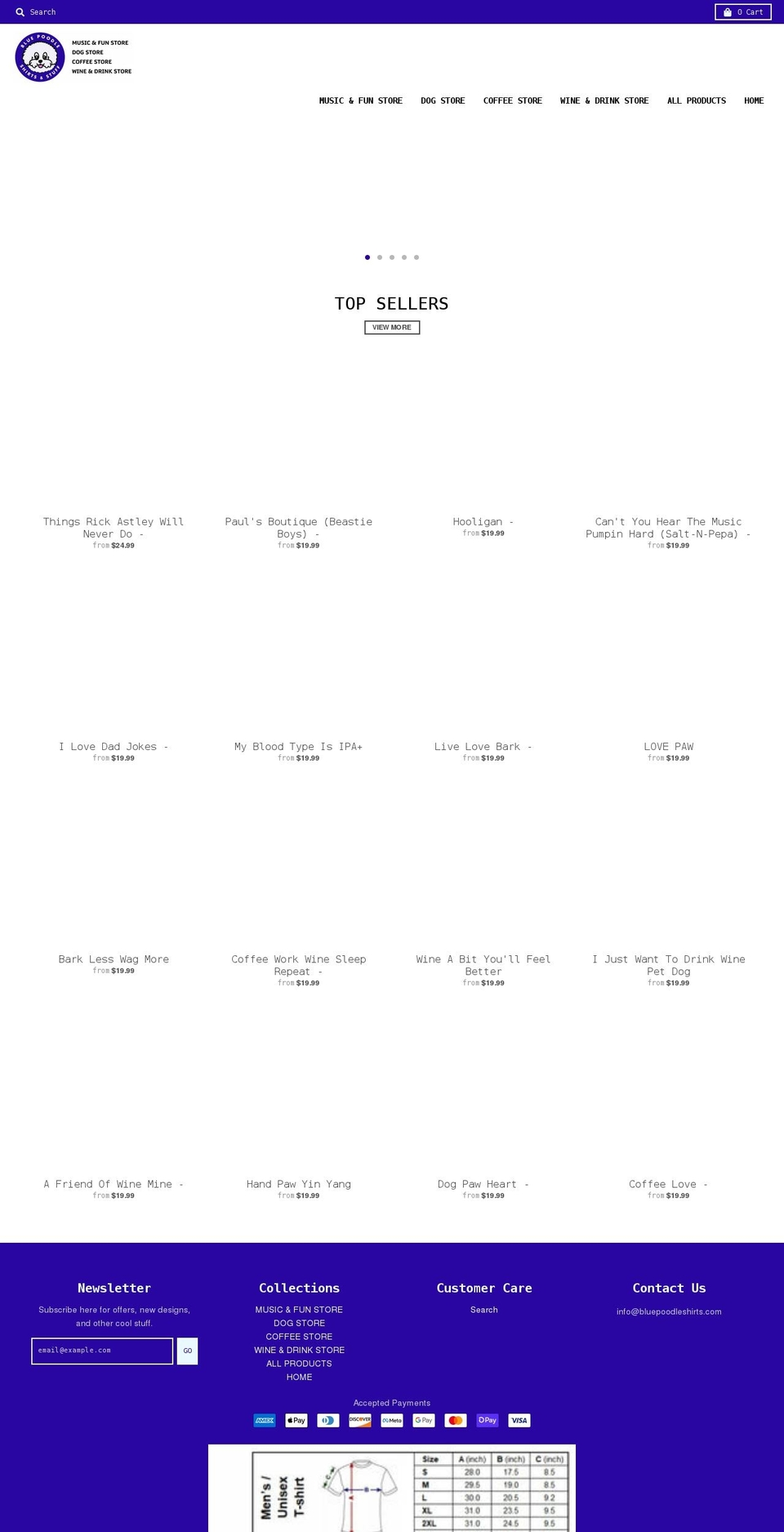 bluepoodleshirts.com shopify website screenshot