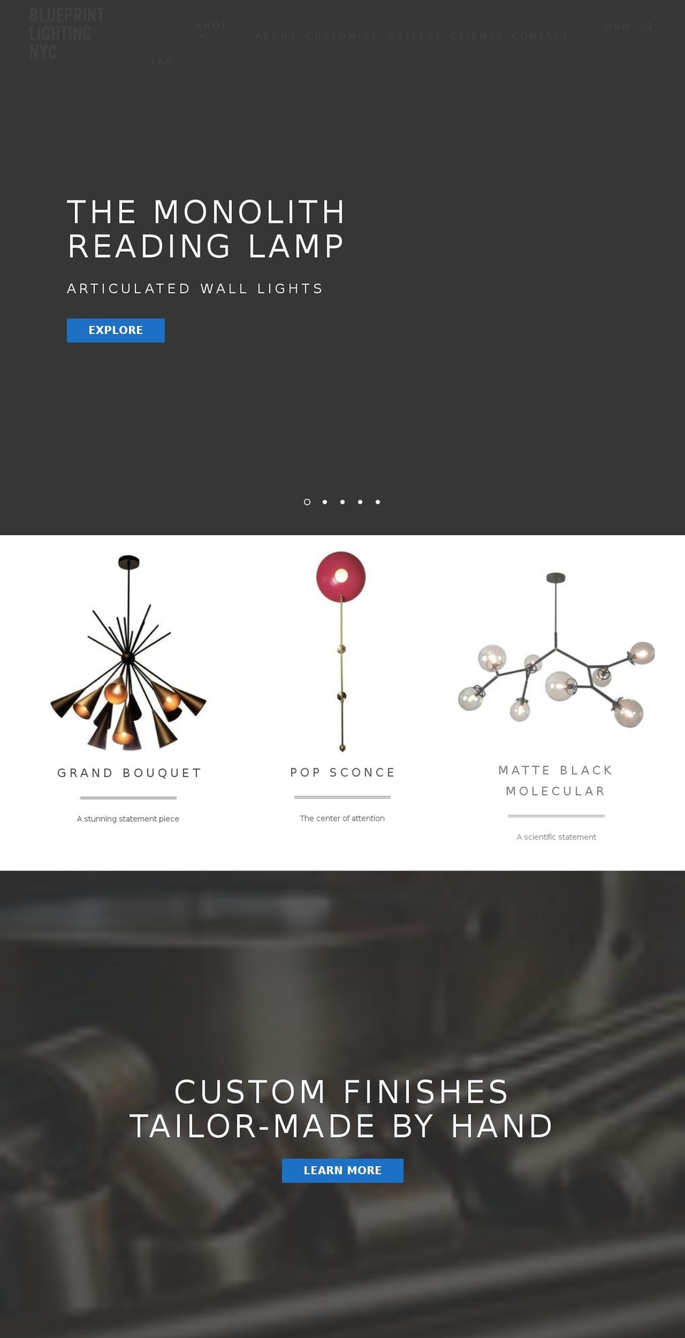 blueprintlighting.com shopify website screenshot