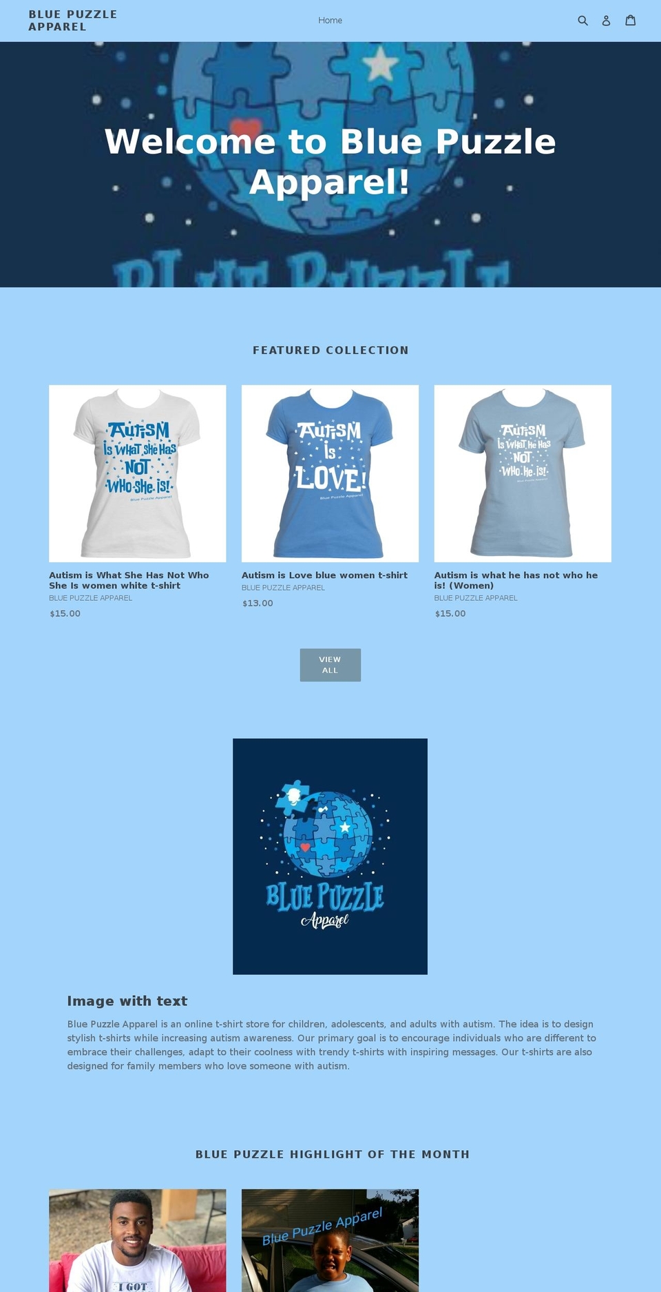 bluepuzzleapparel.com — Shopify storefront screenshot