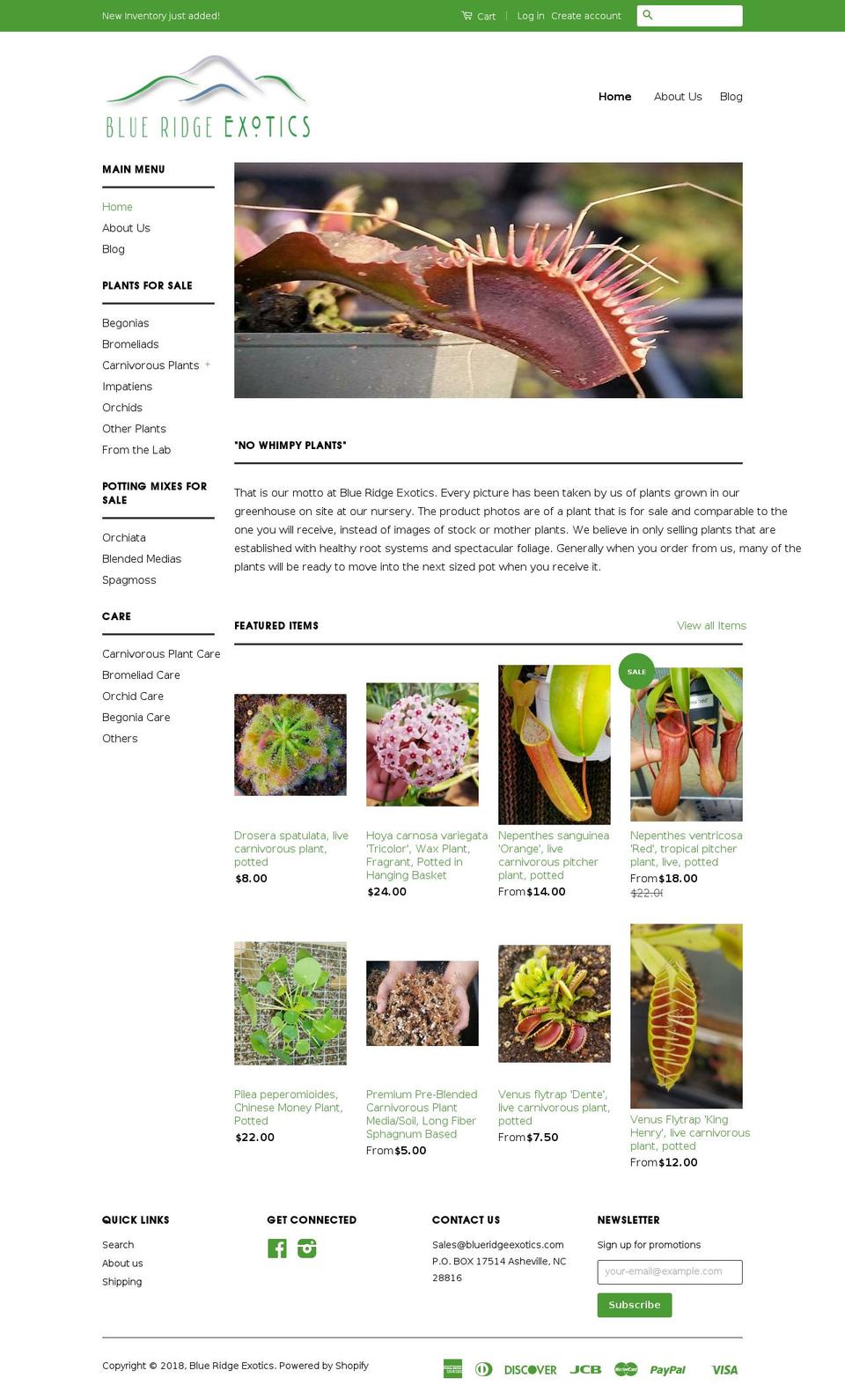 blueridgeexotics.com shopify website screenshot