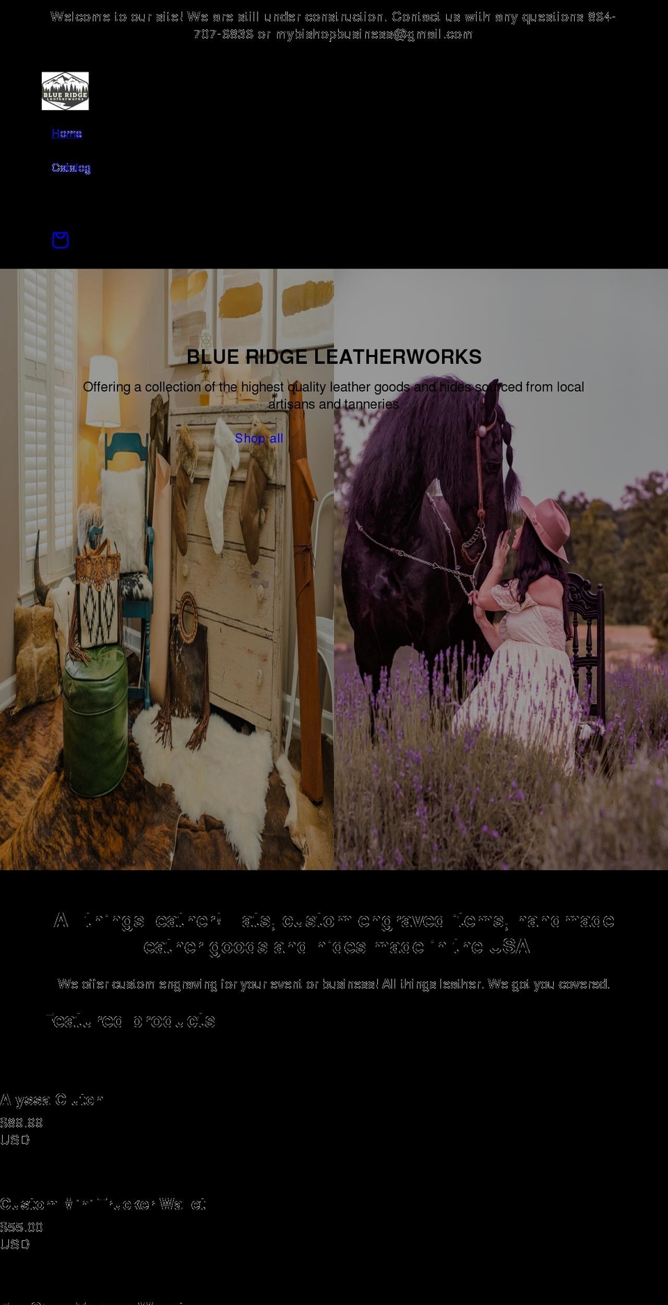 blueridgeleatherwork.com shopify website screenshot