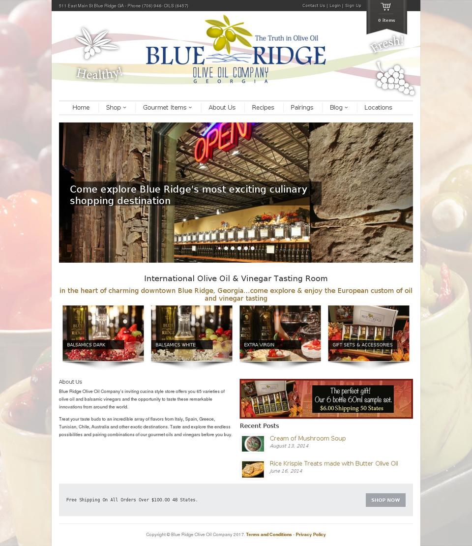 Blue Ridge Olive Oil Shopify theme site example blueridgeolivecompany.com