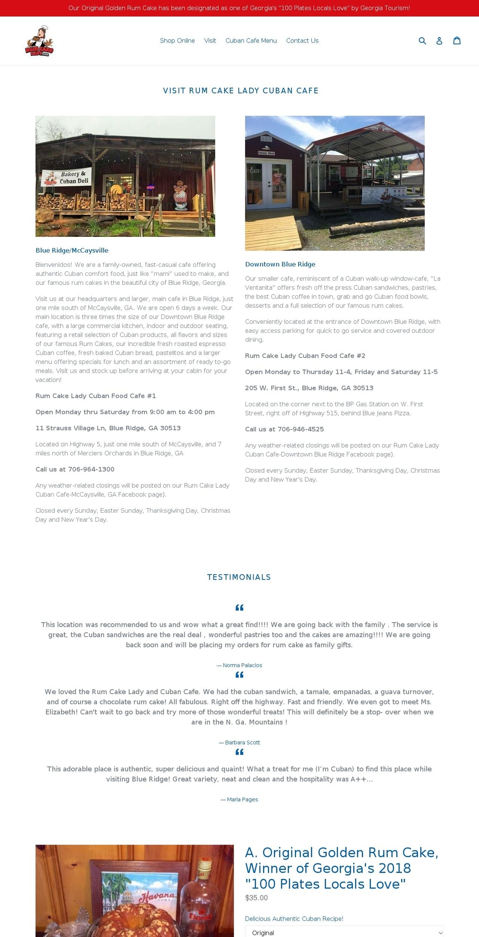 Rum Cake Lady Layout 1 Shopify theme site example blueridgerumcake.com