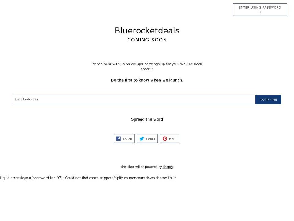 bluerocketdeals.com shopify website screenshot