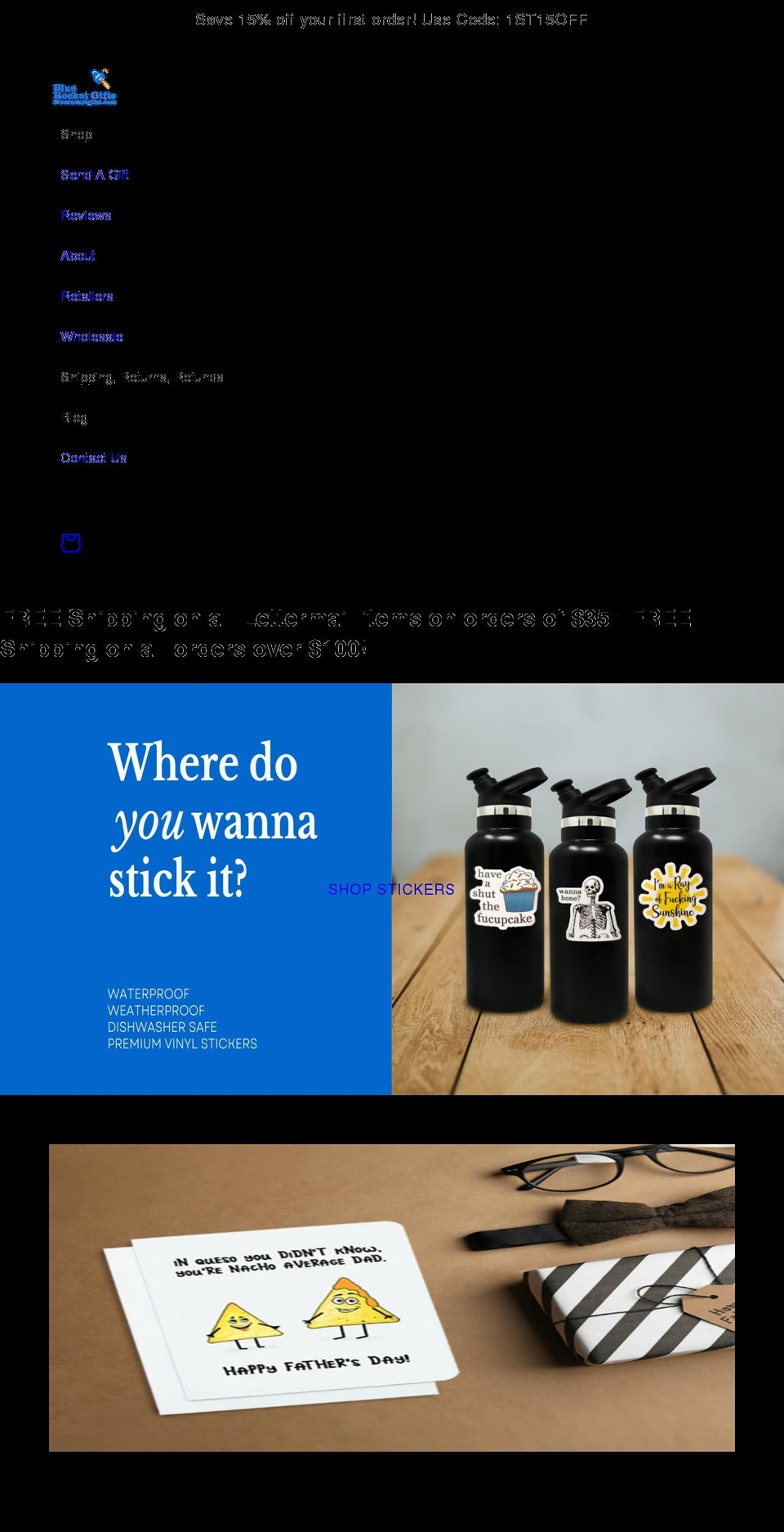 bluerocketgifts.com shopify website screenshot