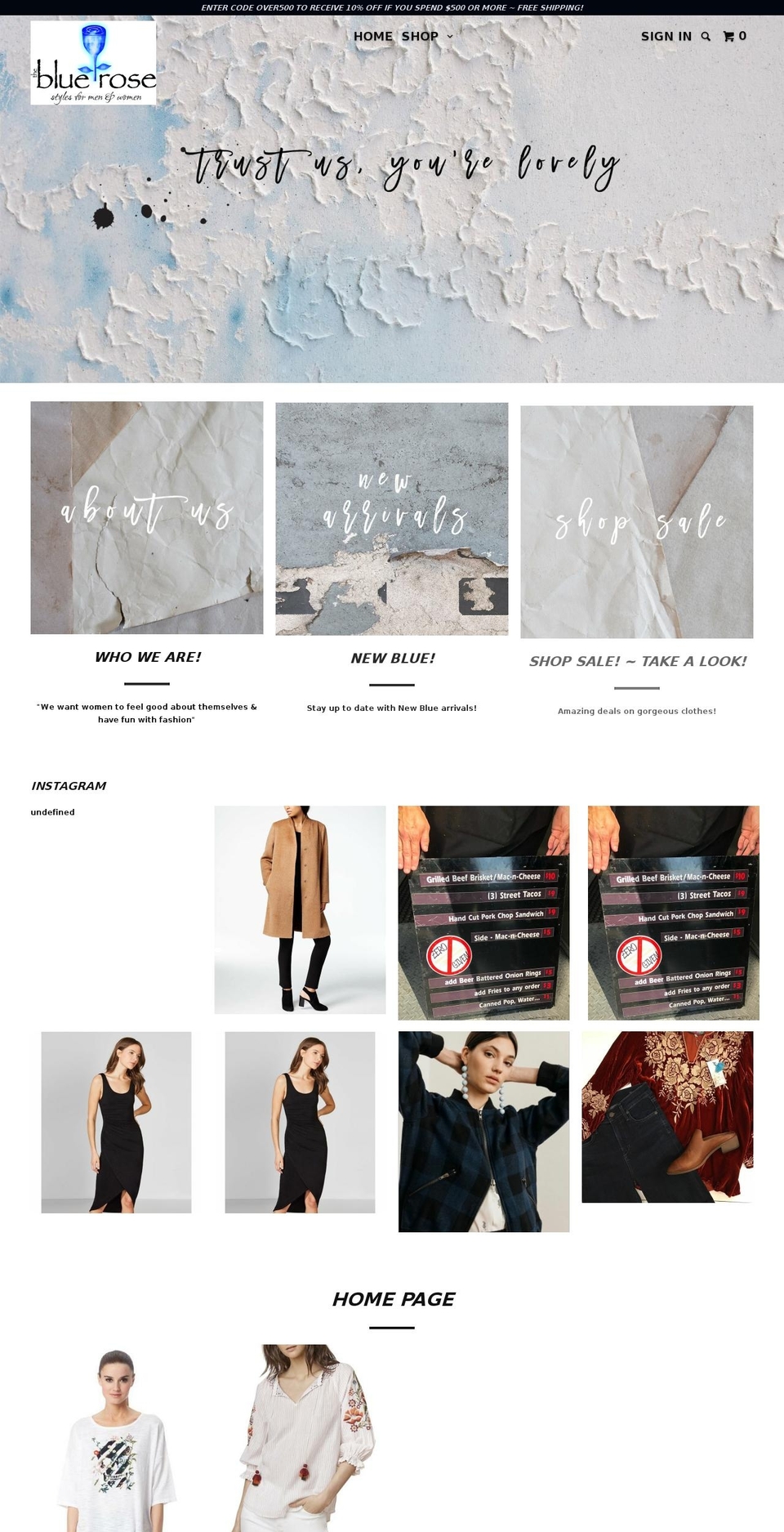 bluerosestyles.com shopify website screenshot
