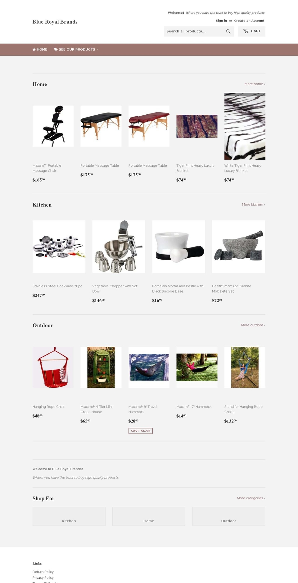 blueroyalbrands.com — Shopify storefront screenshot