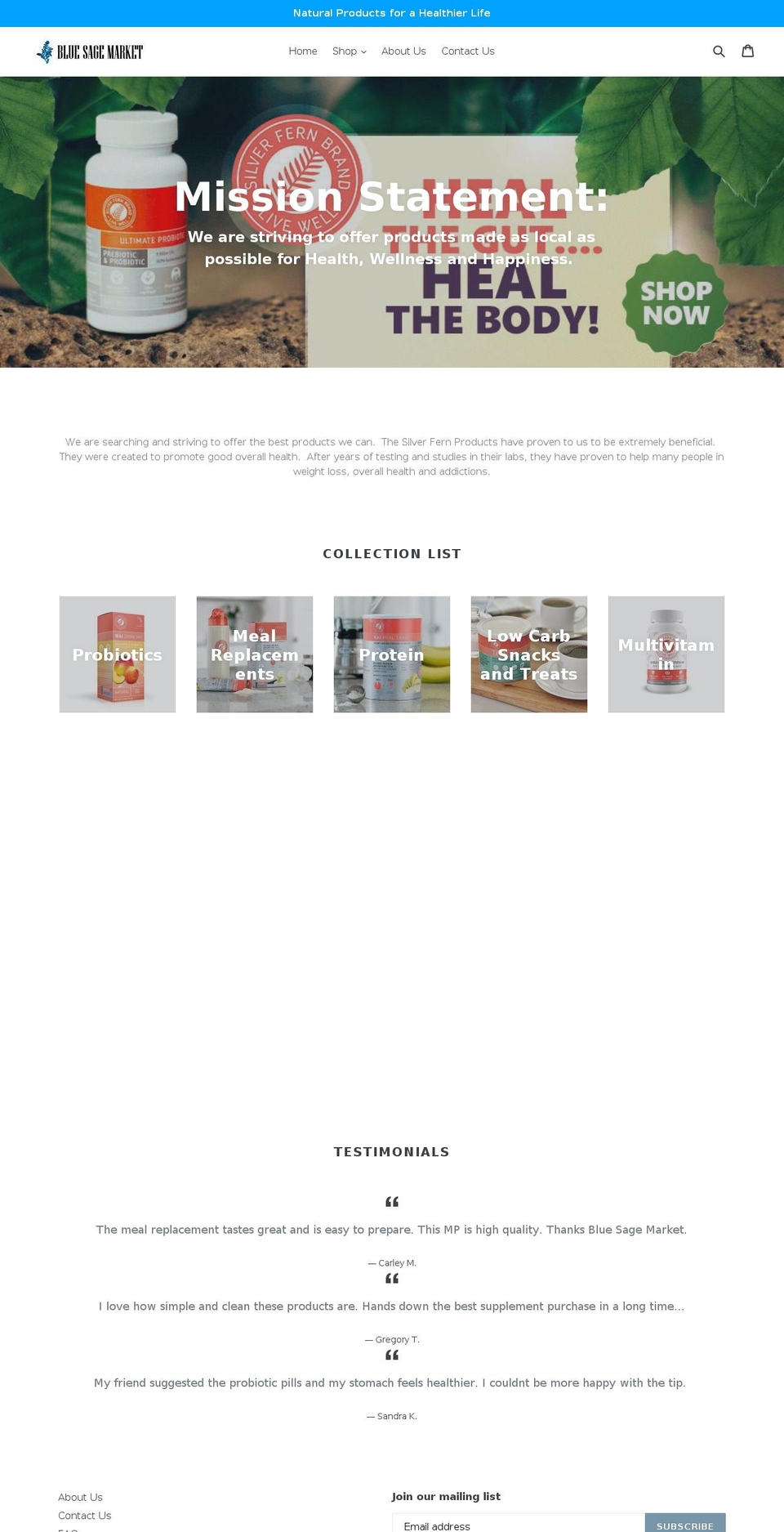 bluesagemarket.com — Shopify storefront screenshot