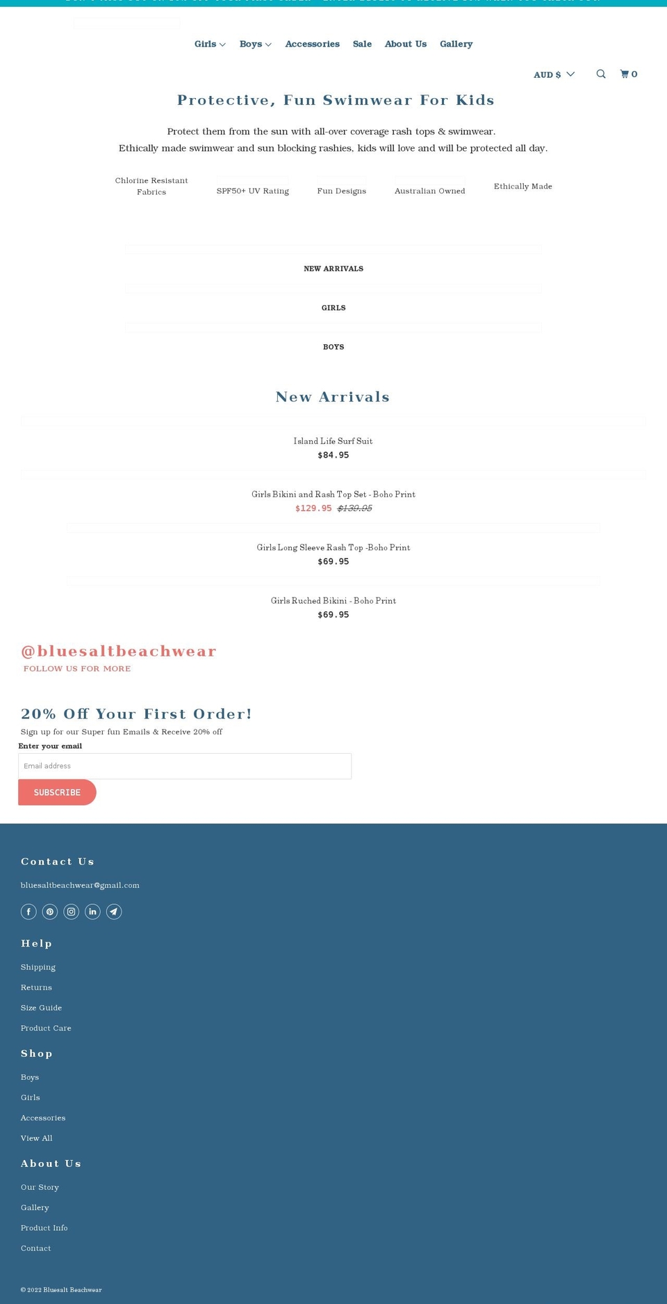 bluesaltbeachwear.com.au shopify website screenshot
