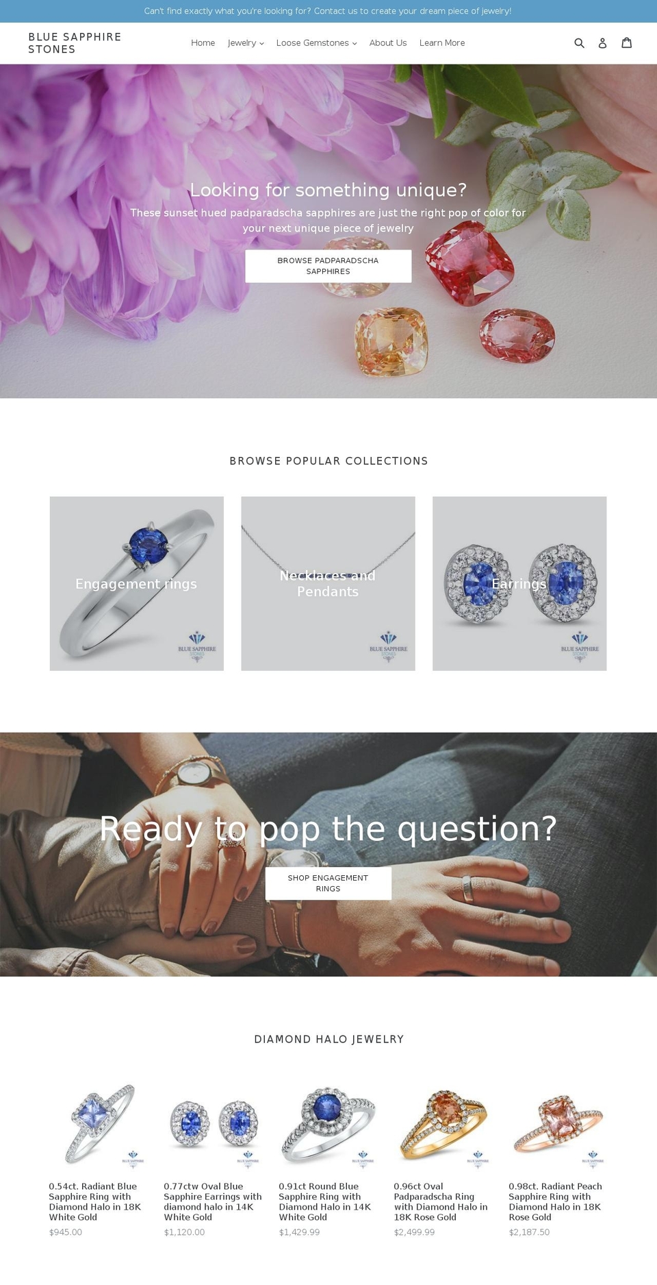 bluesapphirestones.com shopify website screenshot