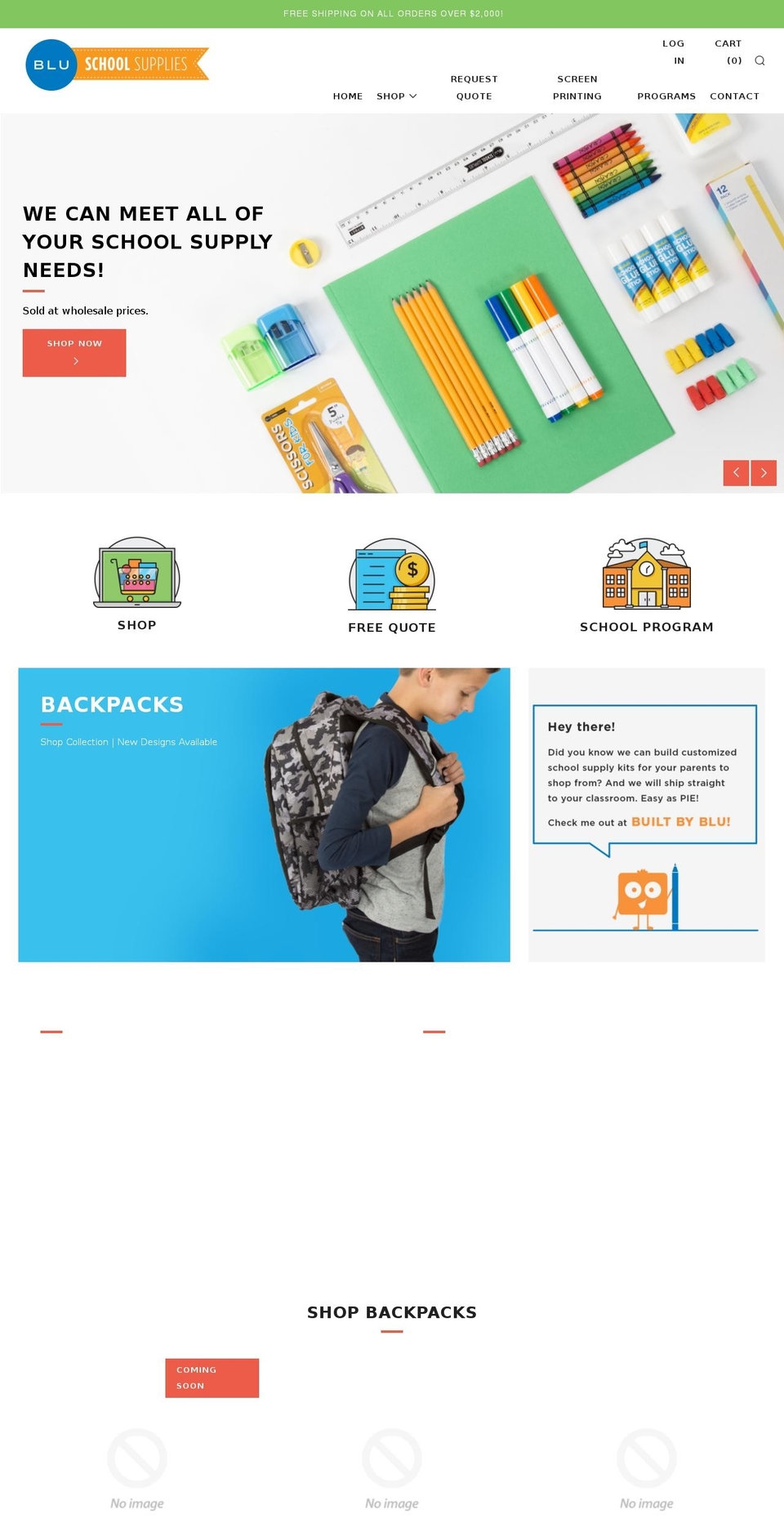 blueschoolsupplies.com — Shopify storefront screenshot