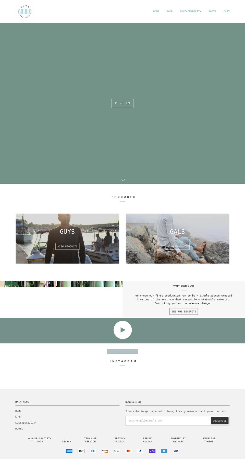 blueseaciety.com — Shopify storefront screenshot