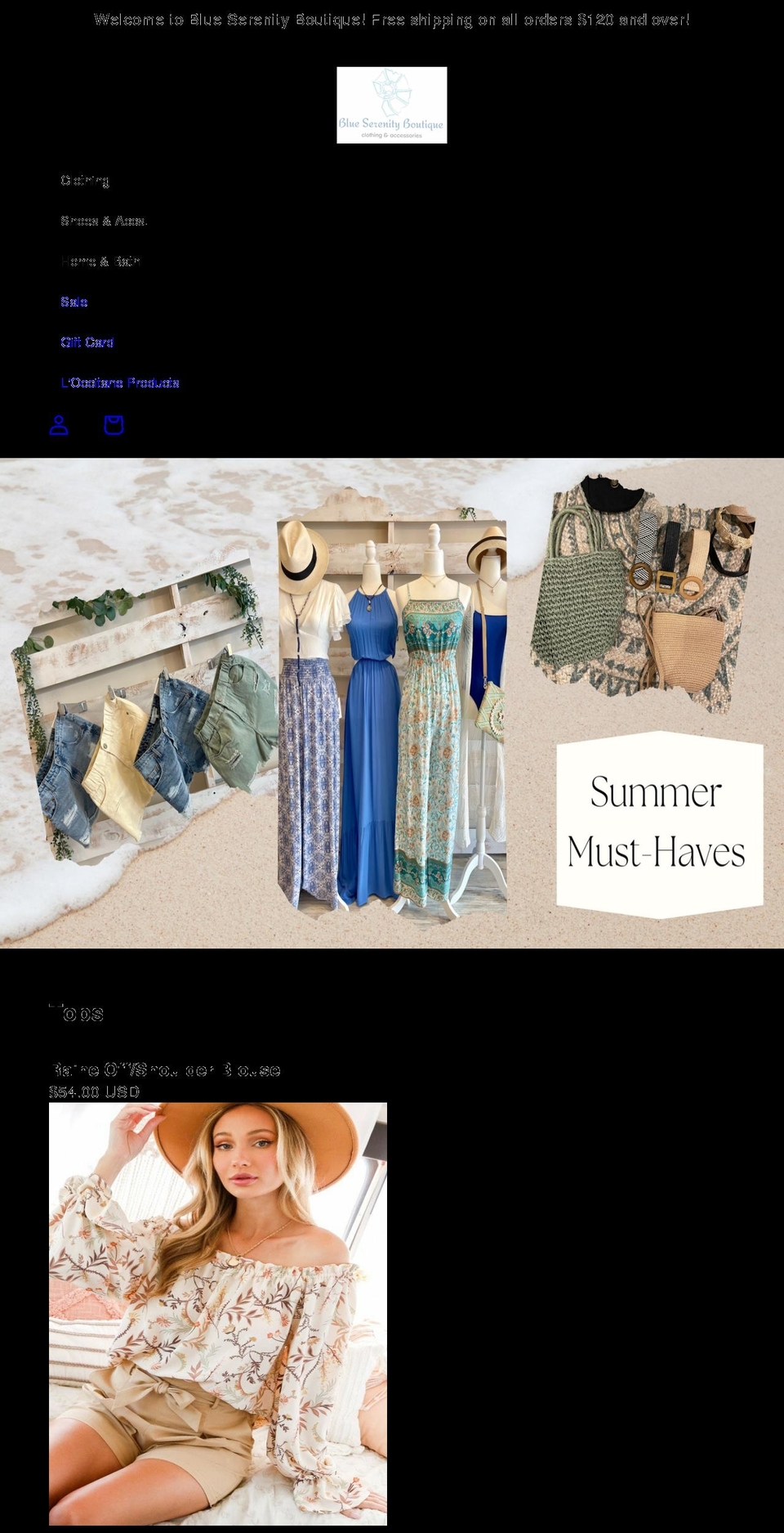 blueserenityboutique.com shopify website screenshot