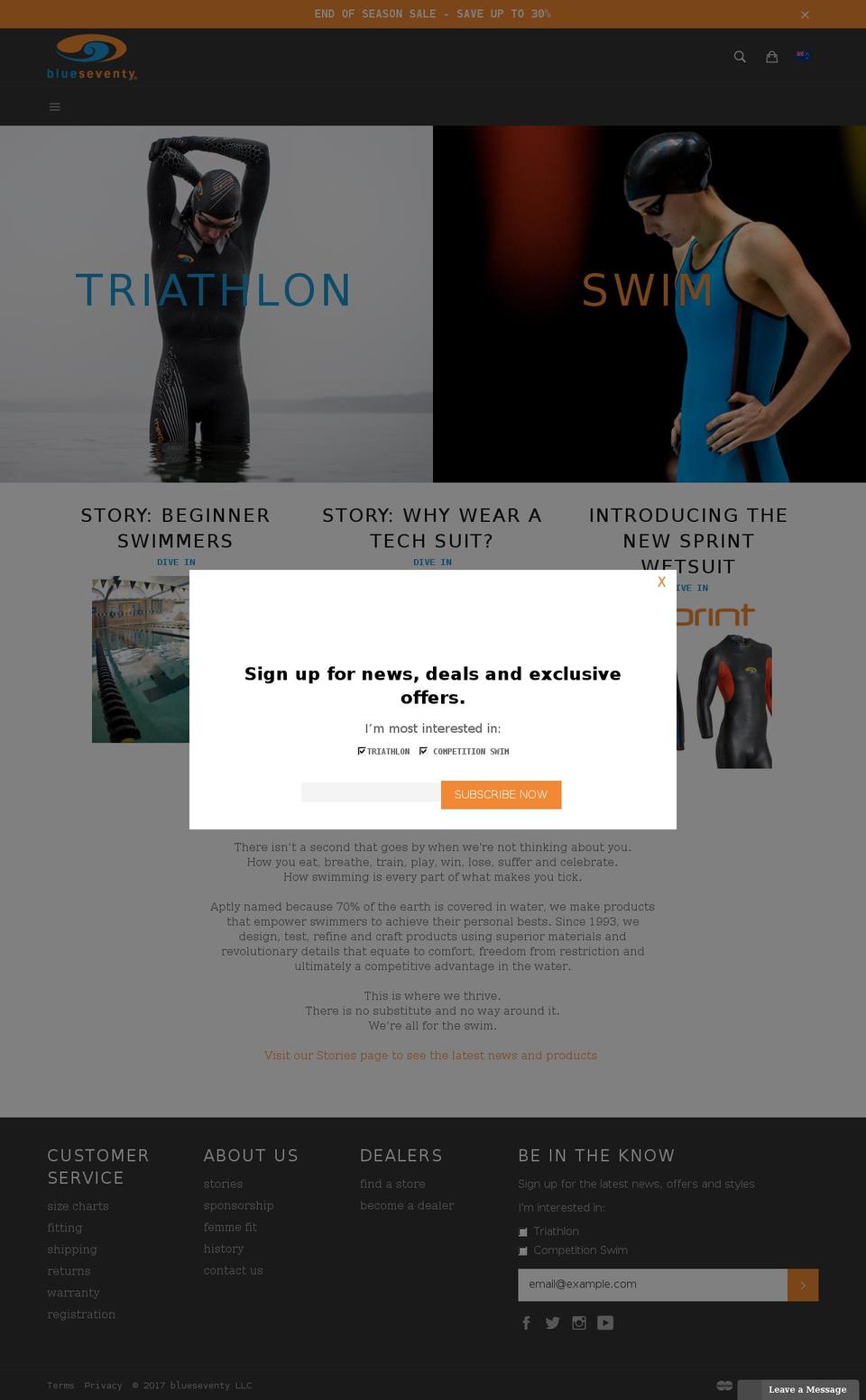 blueseventy.co.nz shopify website screenshot