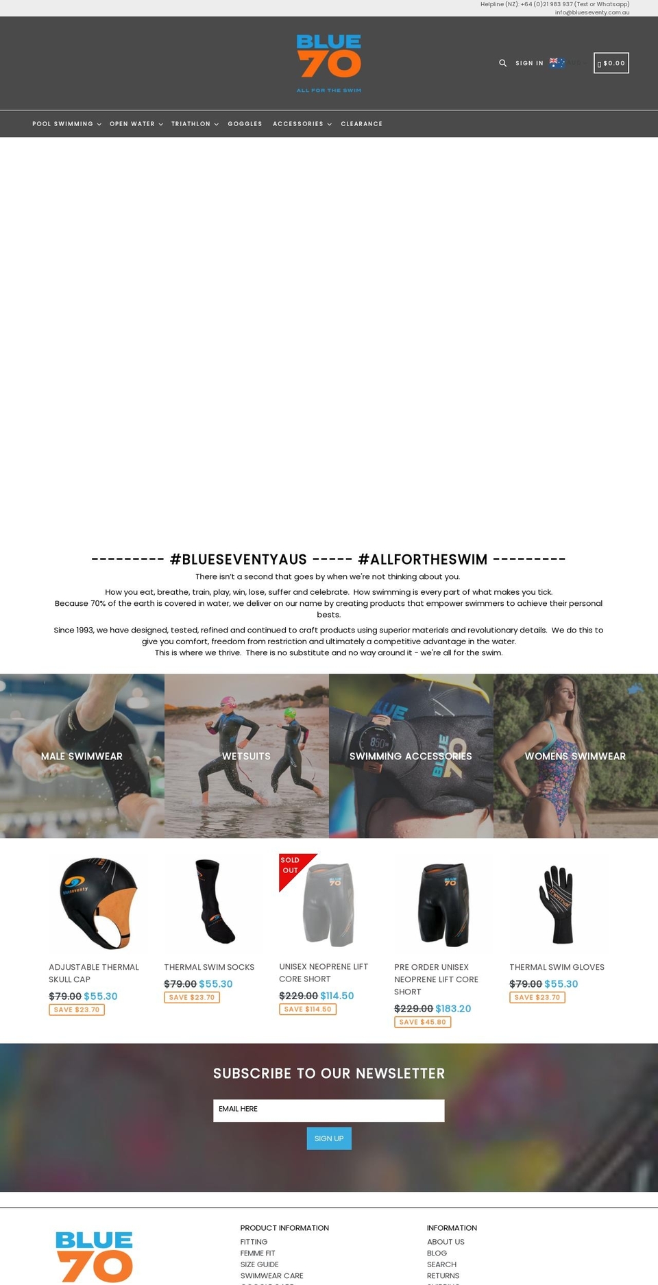 blueseventy.com.au shopify website screenshot
