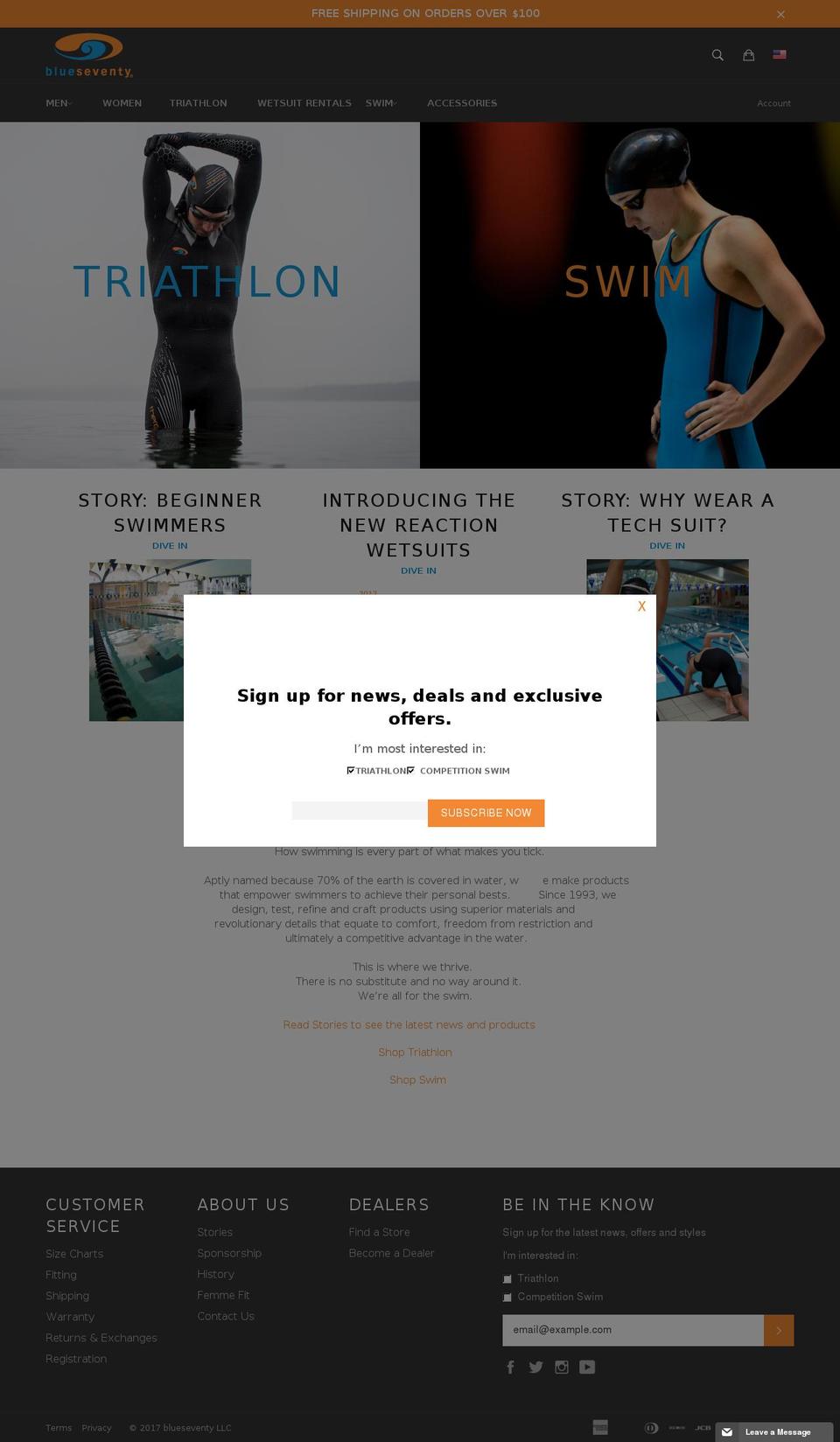 blueseventy.com shopify website screenshot