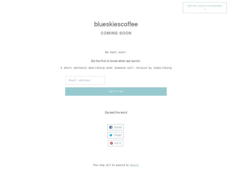 blueskiescoffeeshop.com shopify website screenshot