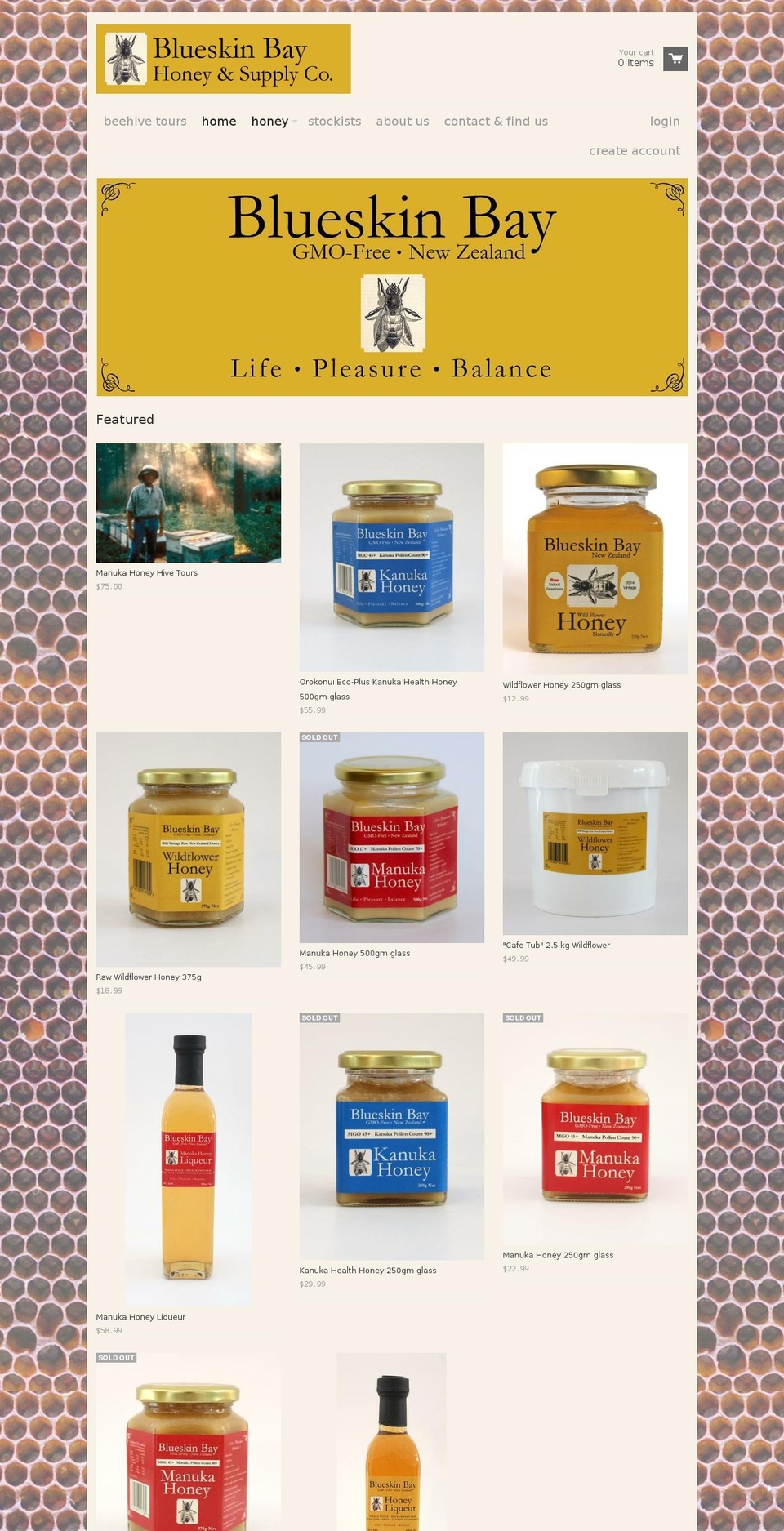 blueskinbayhoney.co.nz shopify website screenshot