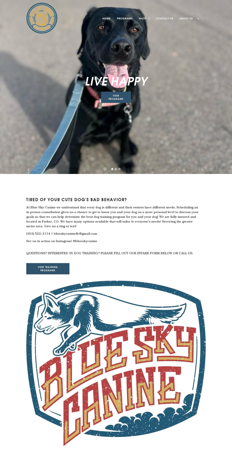 blueskycanine.com shopify website screenshot