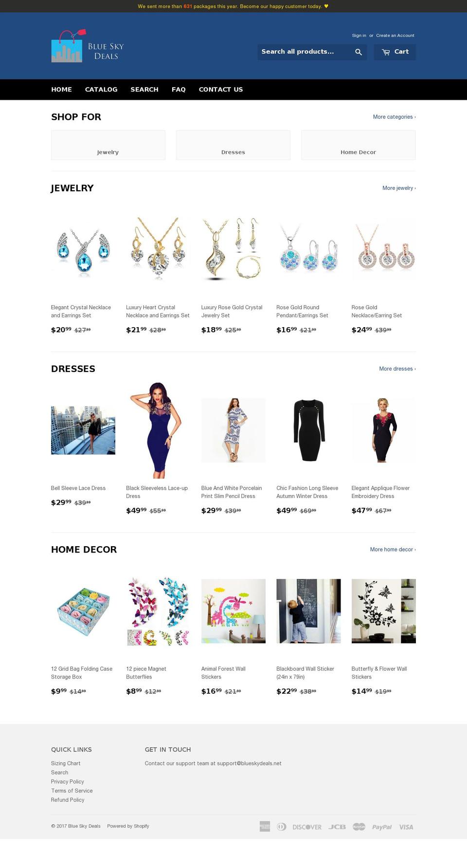 blueskydeals.com shopify website screenshot